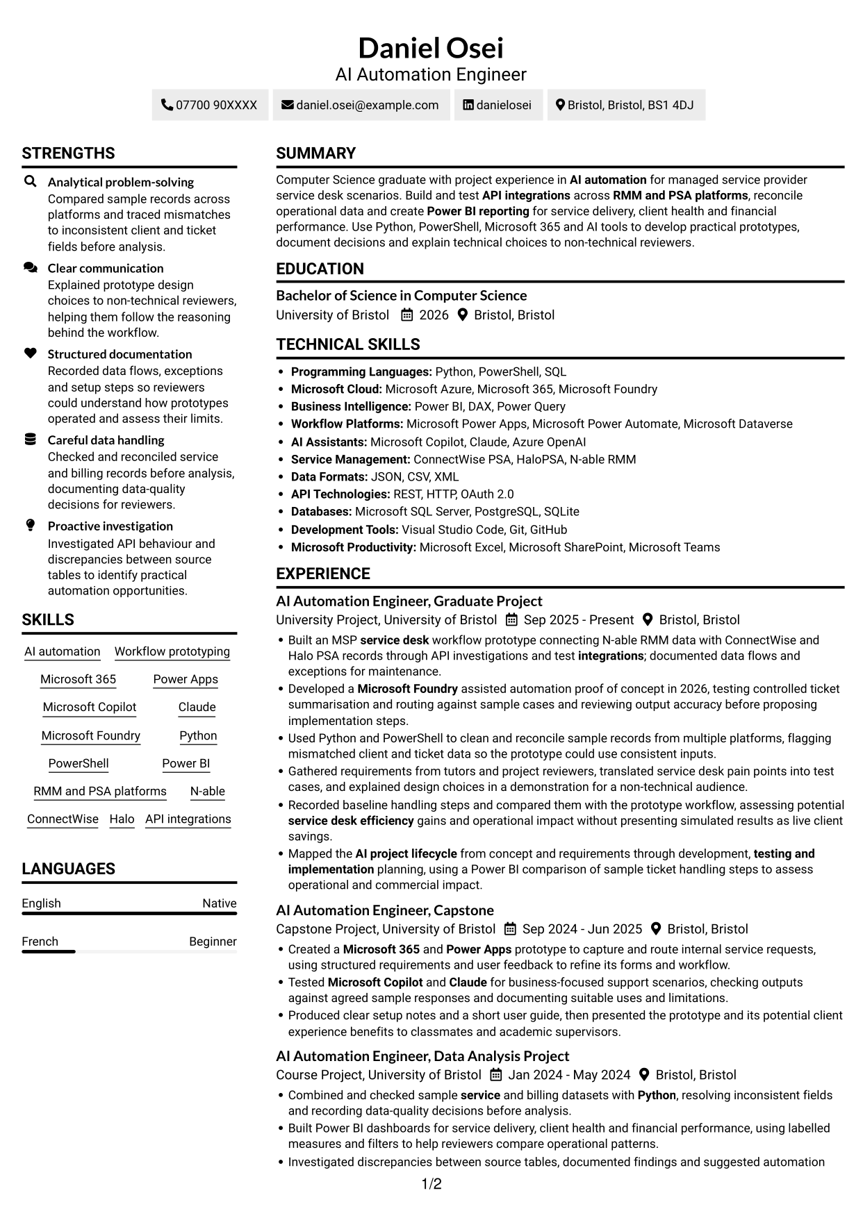 CV example — page 1