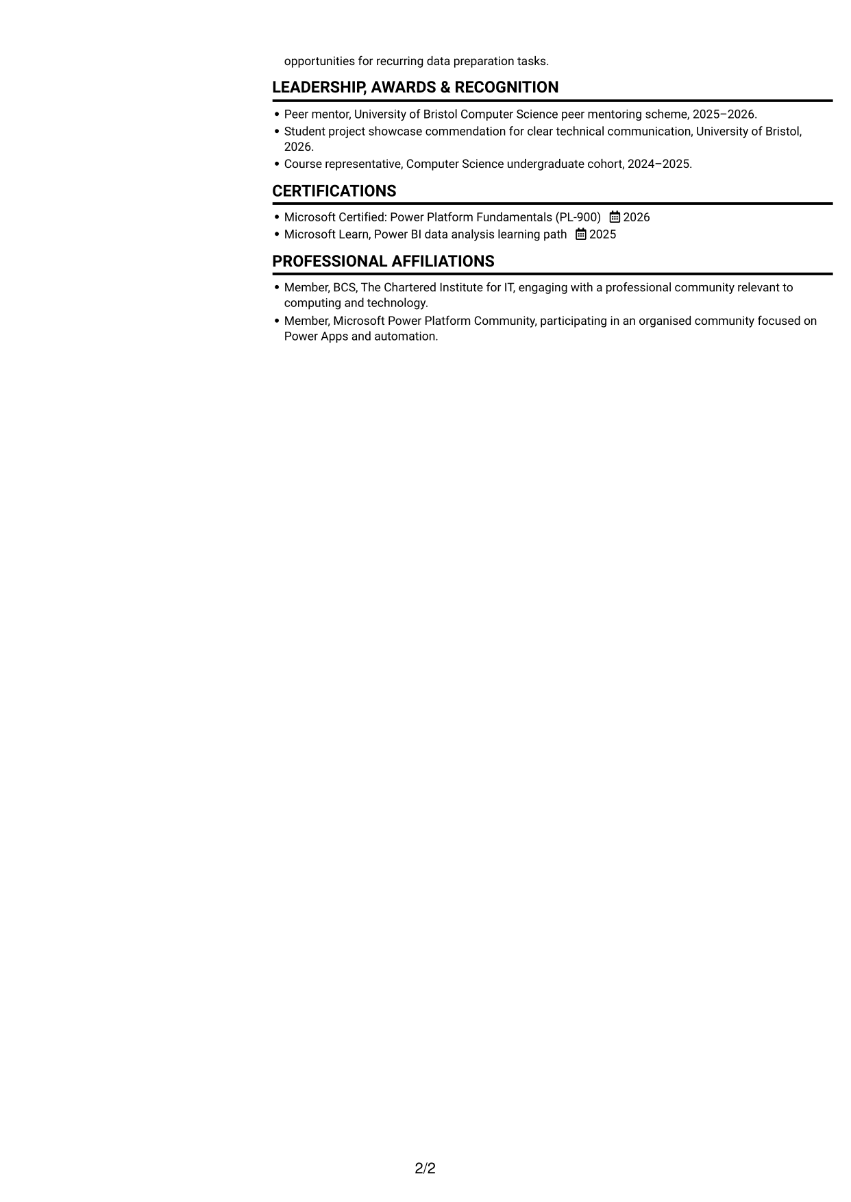 CV example — page 2