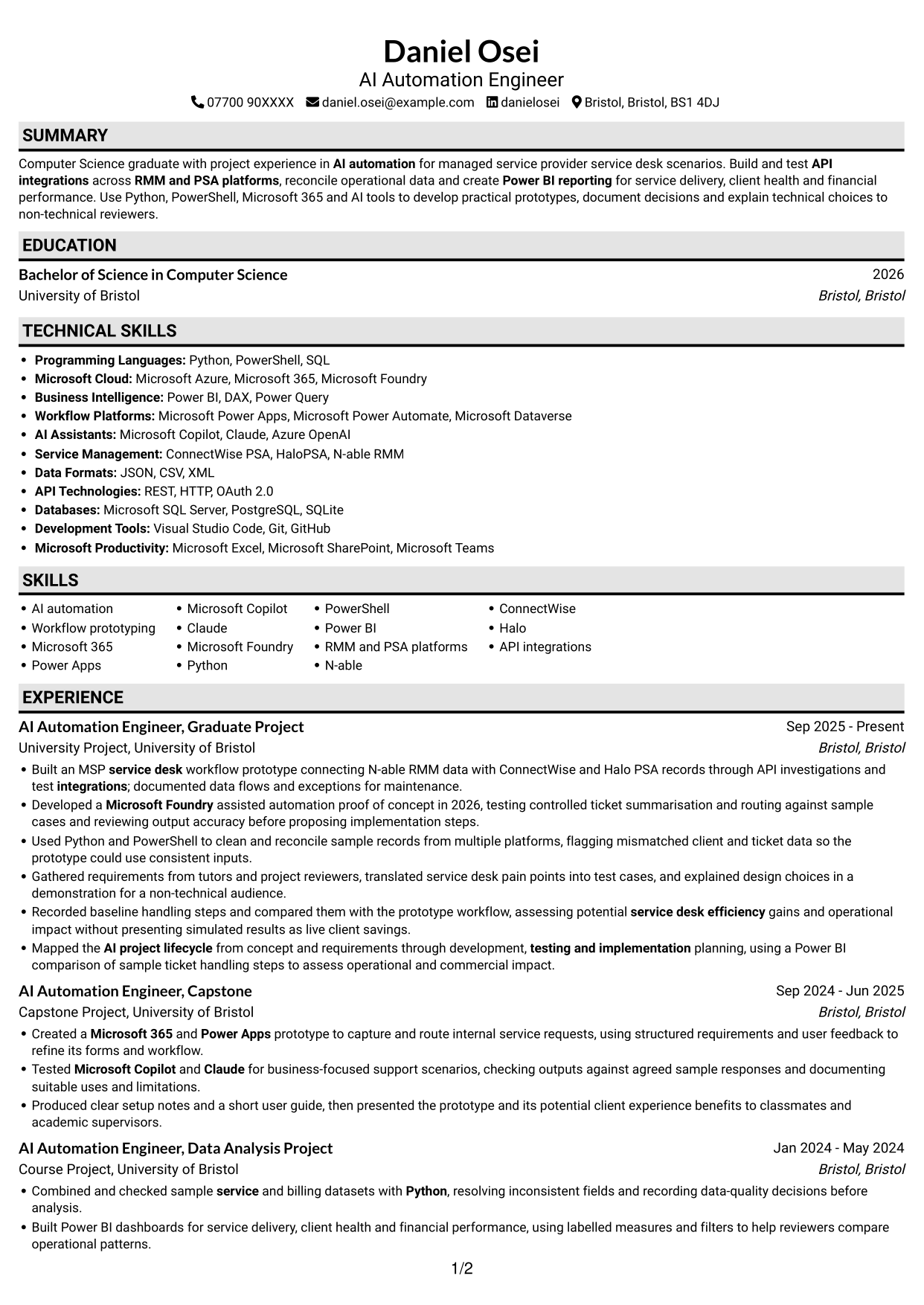 CV example — page 1