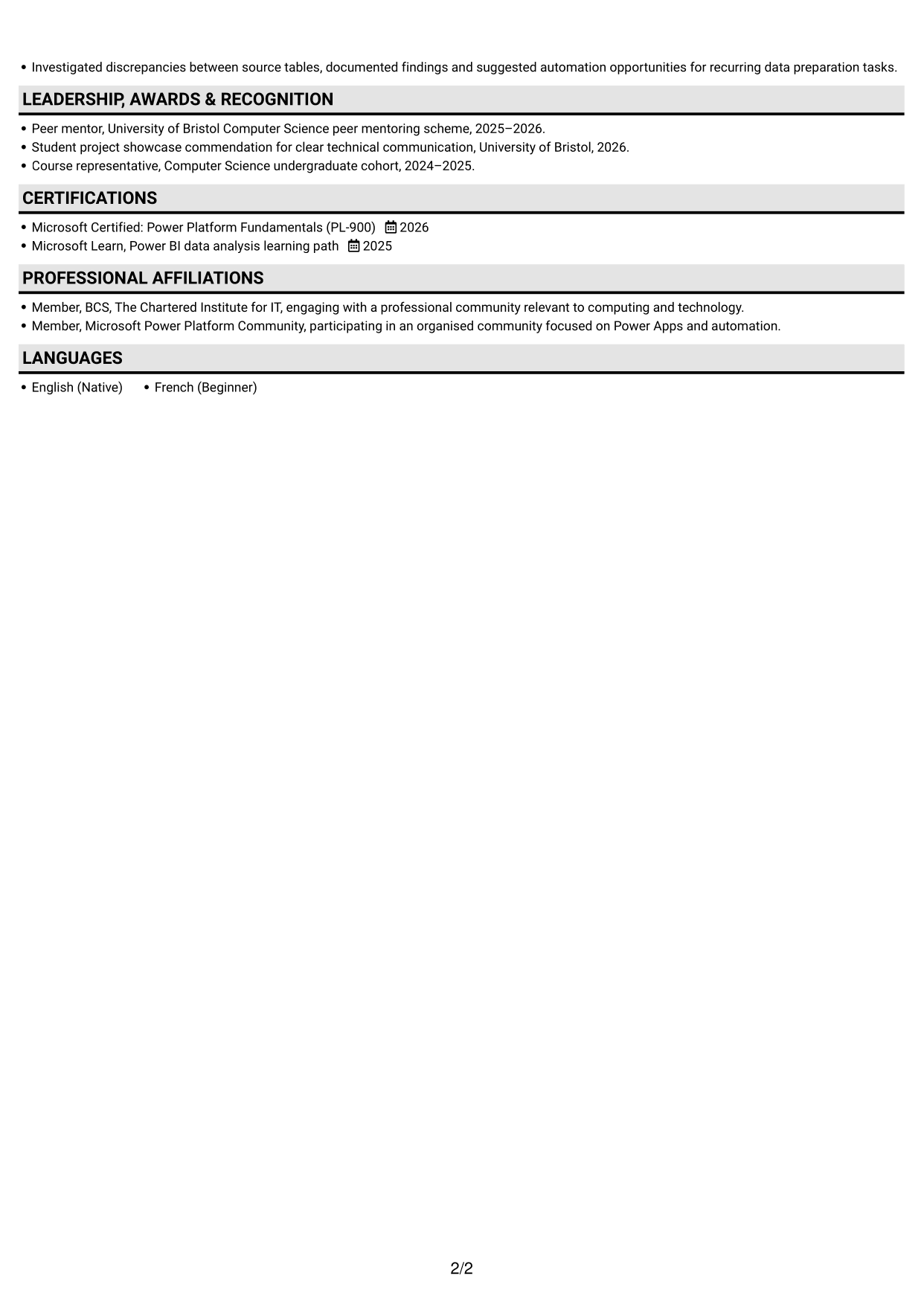 CV example — page 2