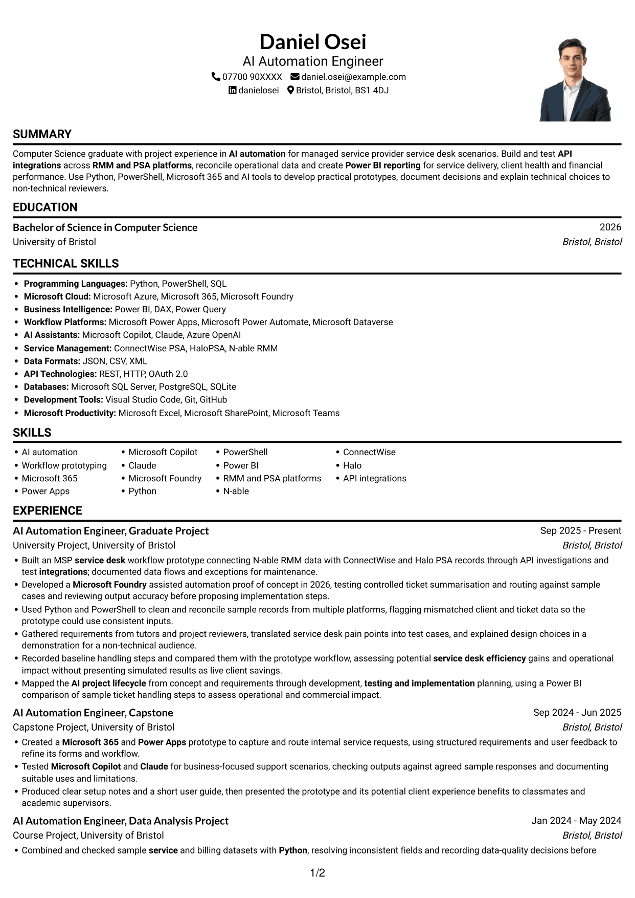 CV example — page 1