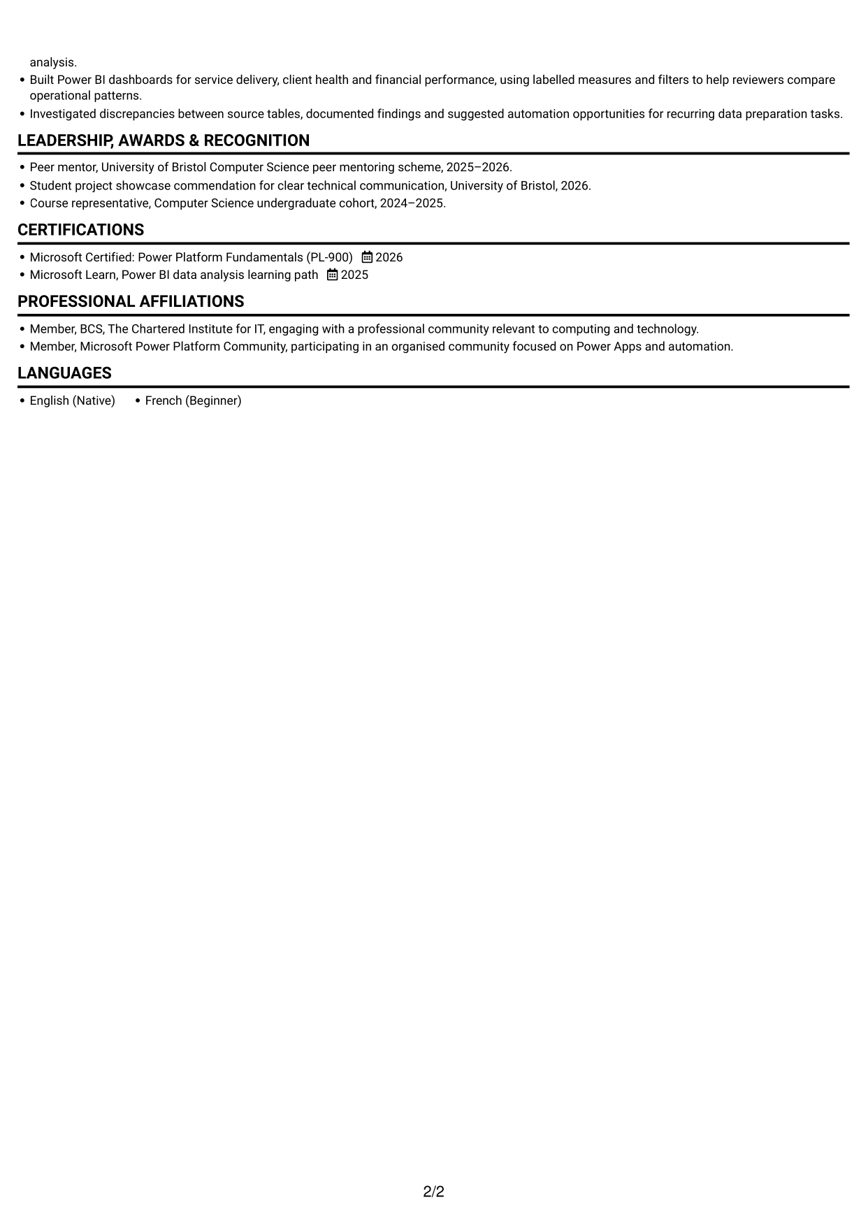 CV example — page 2