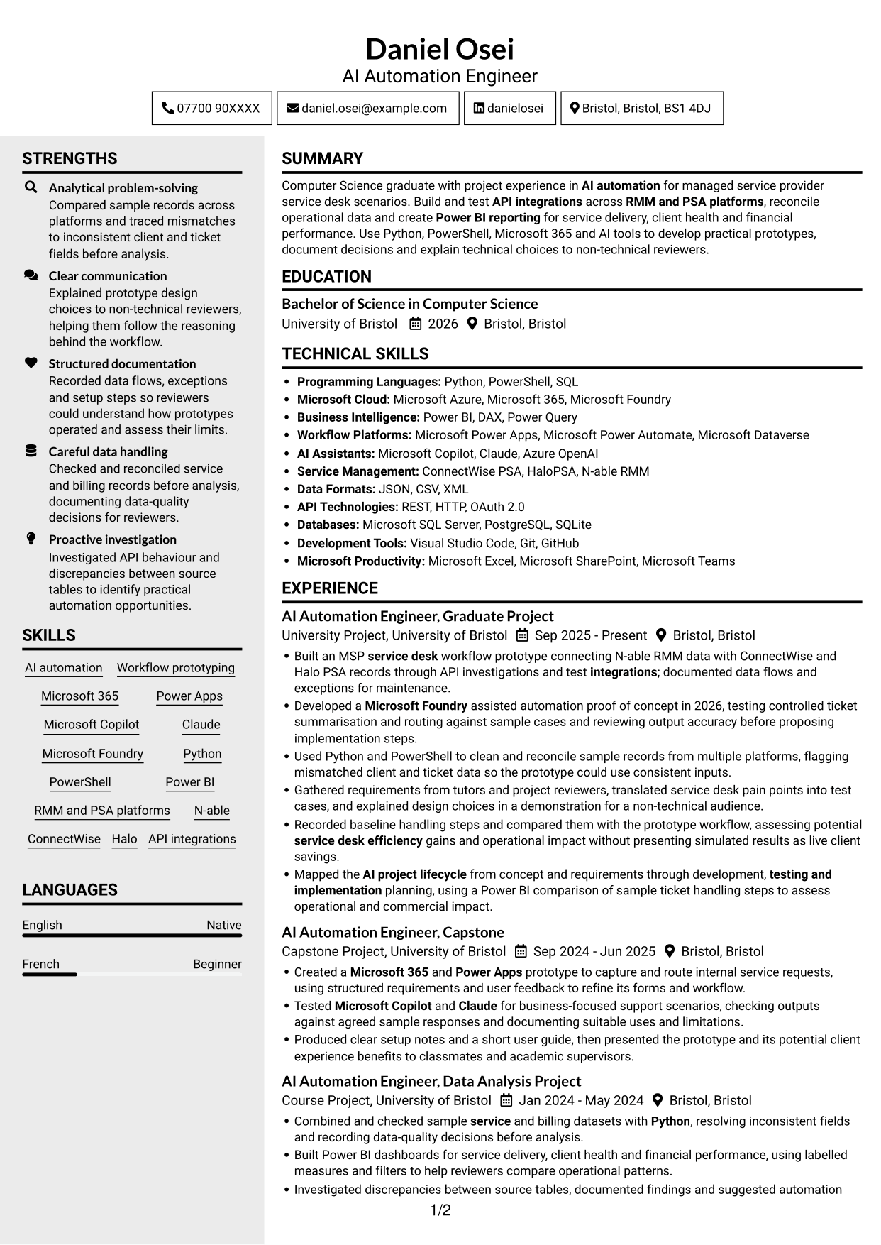 CV example — page 1