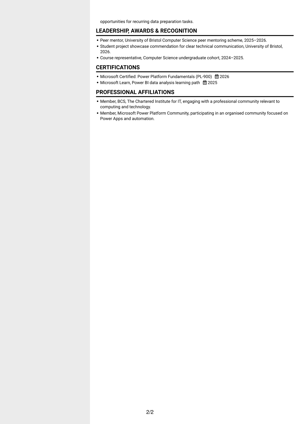 CV example — page 2