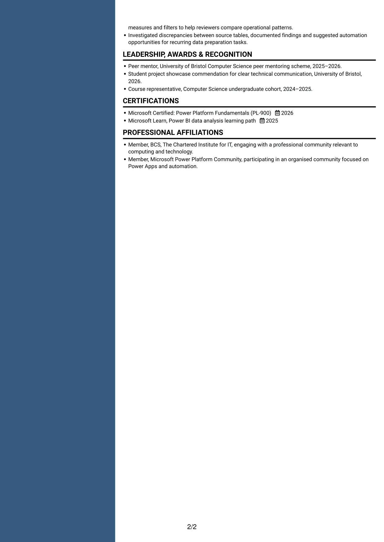 CV example — page 2