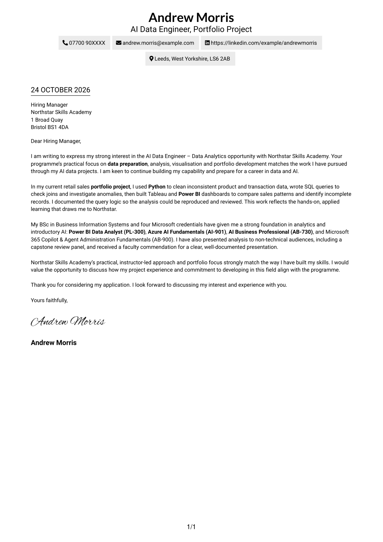 Cover letter example — page 1