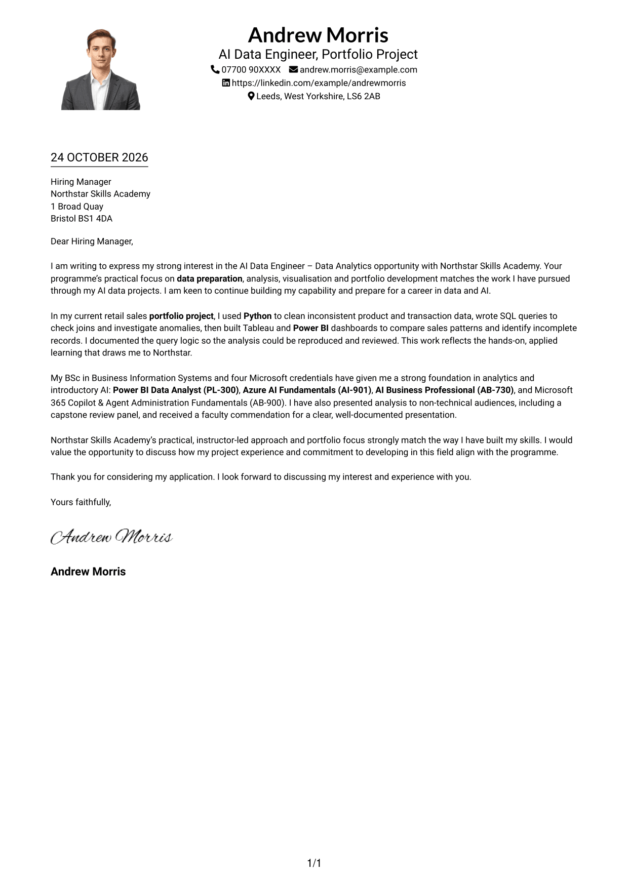 Cover letter example — page 1