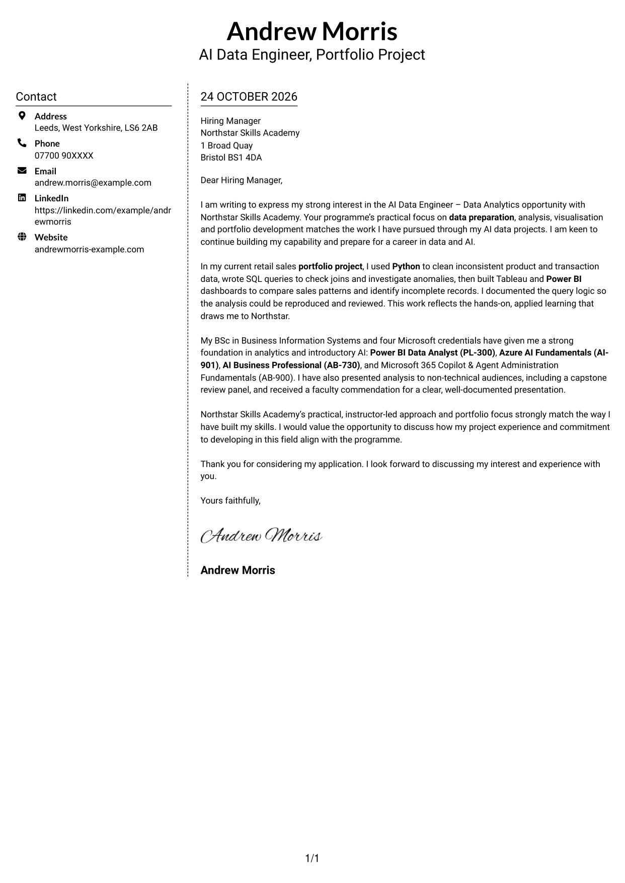 Cover letter example — page 1