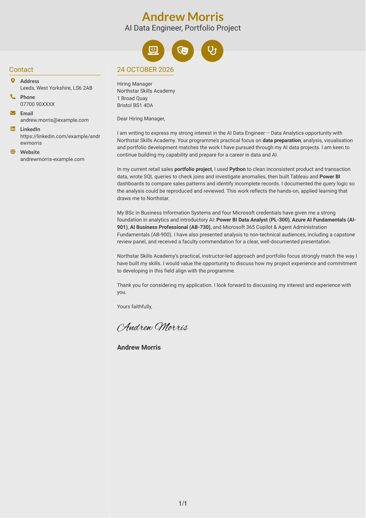 Cover letter example — page 1