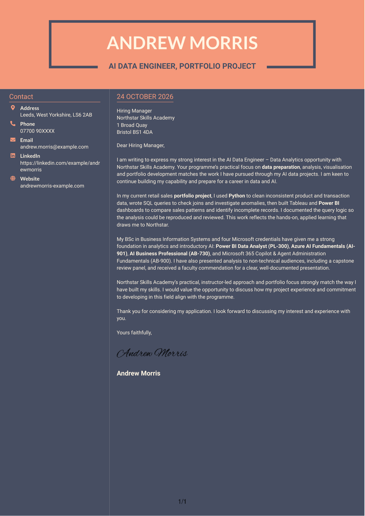 Cover letter example — page 1