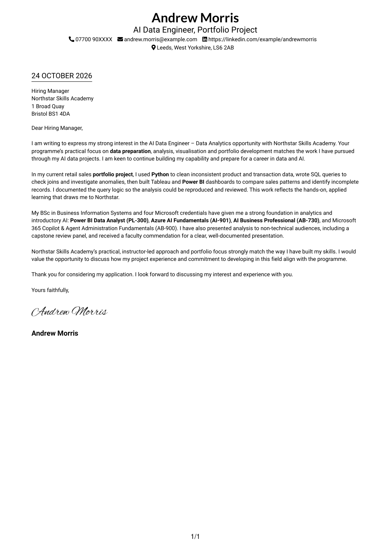 Cover letter example — page 1