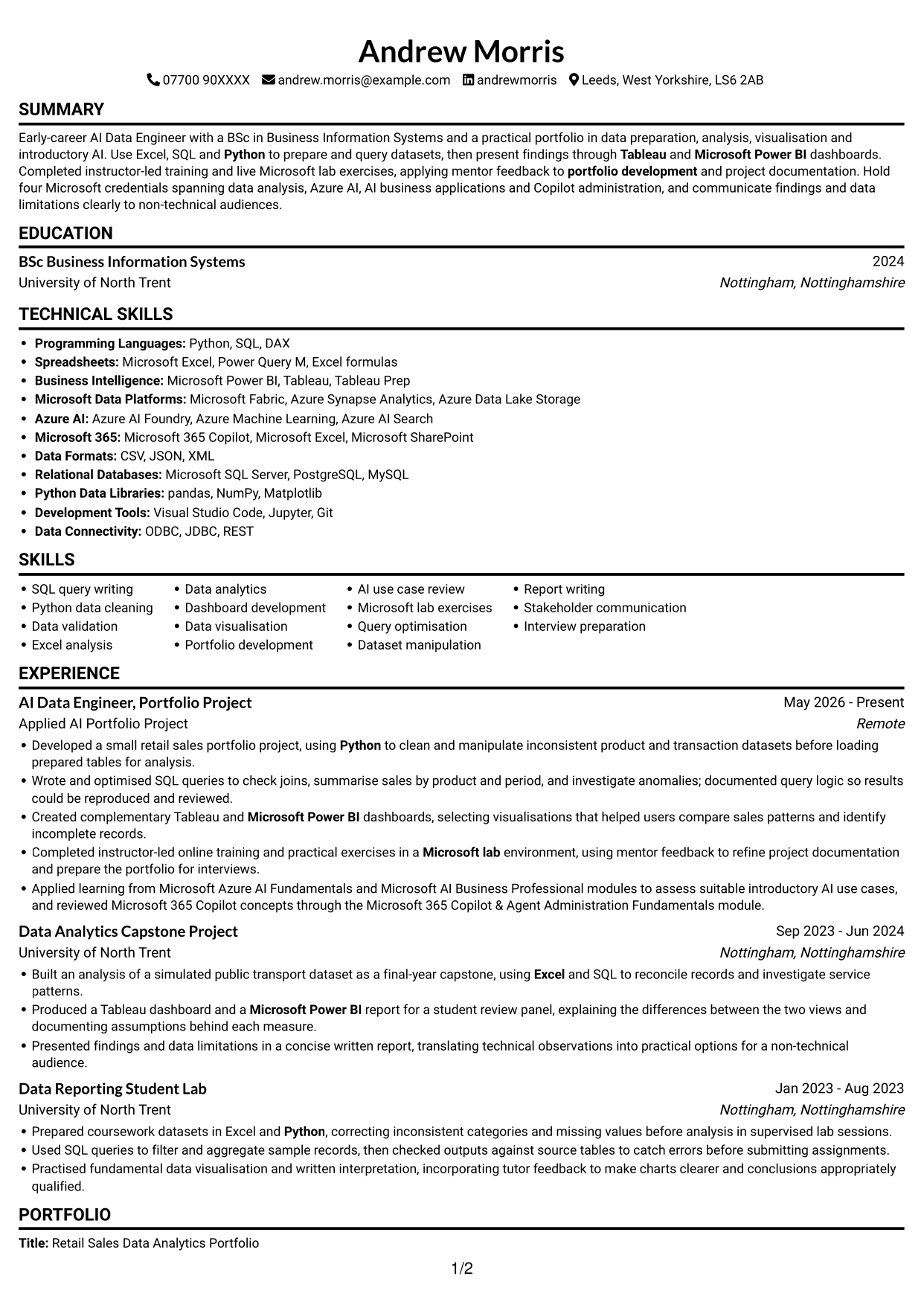 CV example — page 1