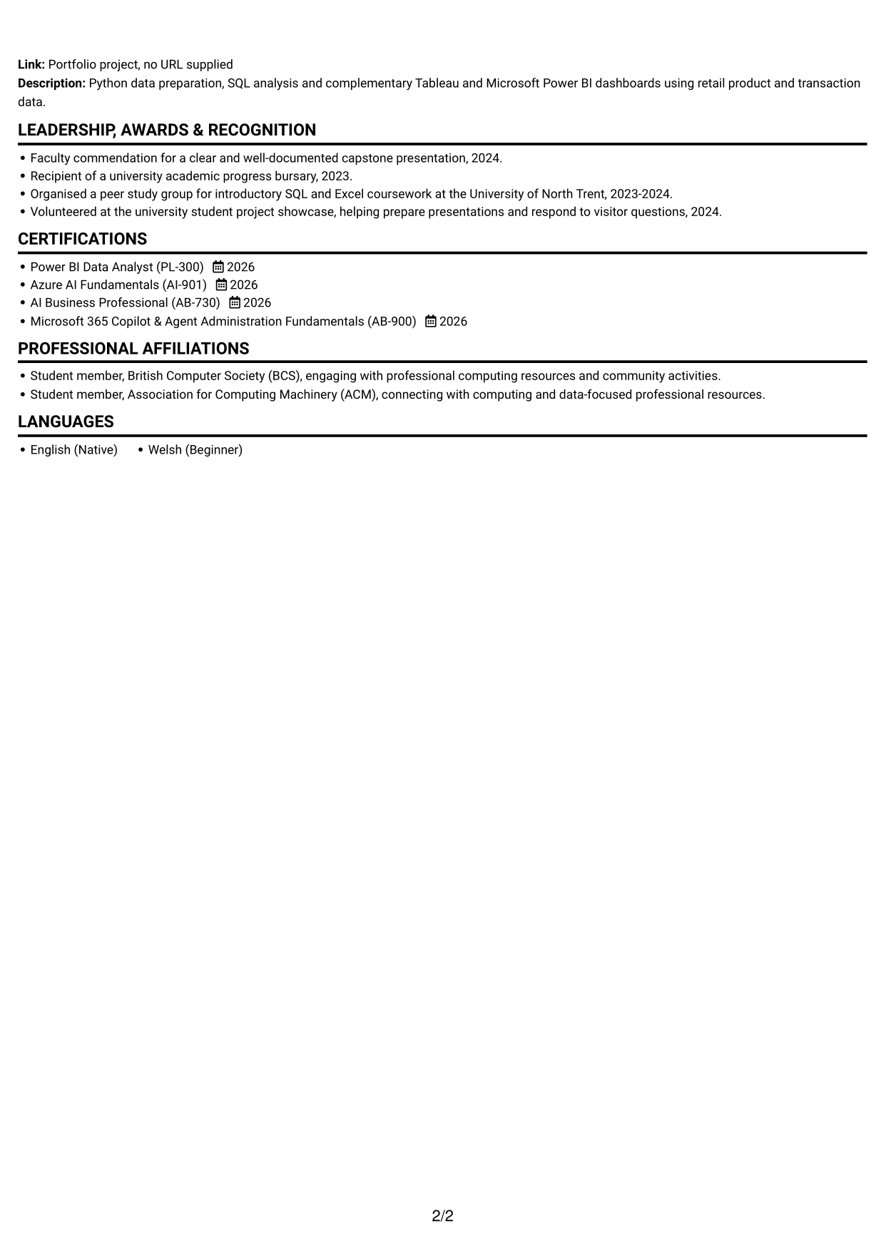 CV example — page 2