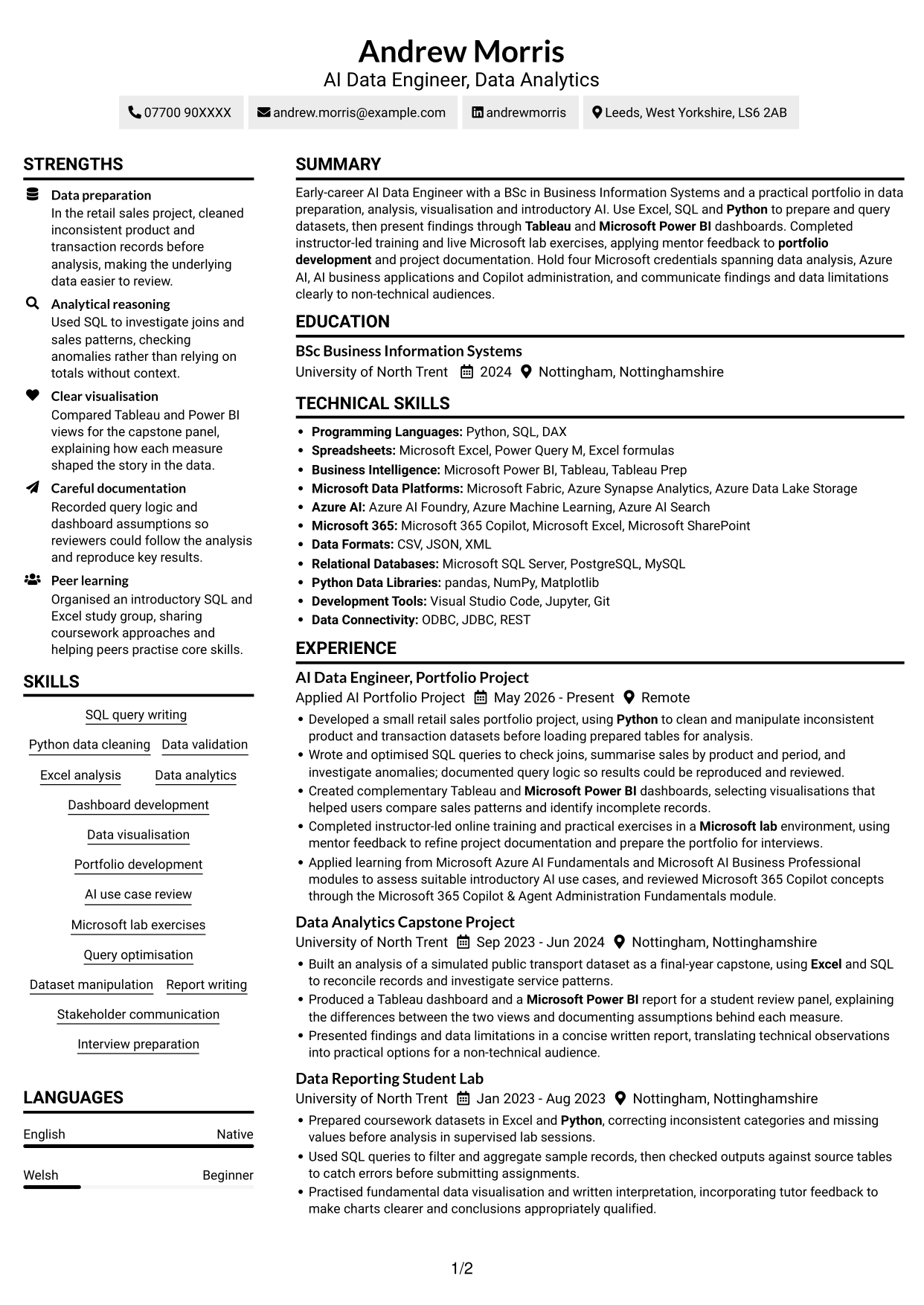 CV example — page 1