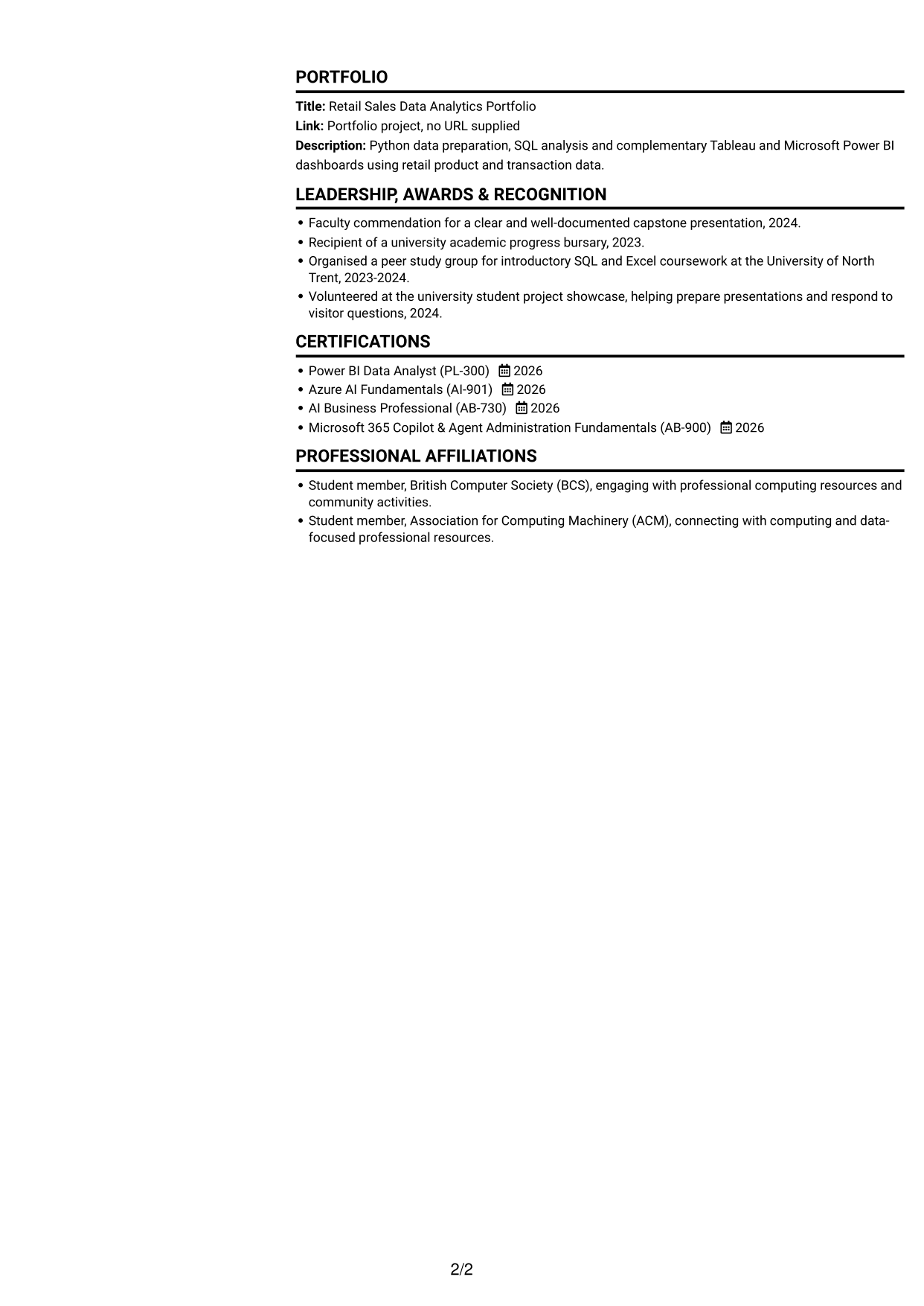 CV example — page 2