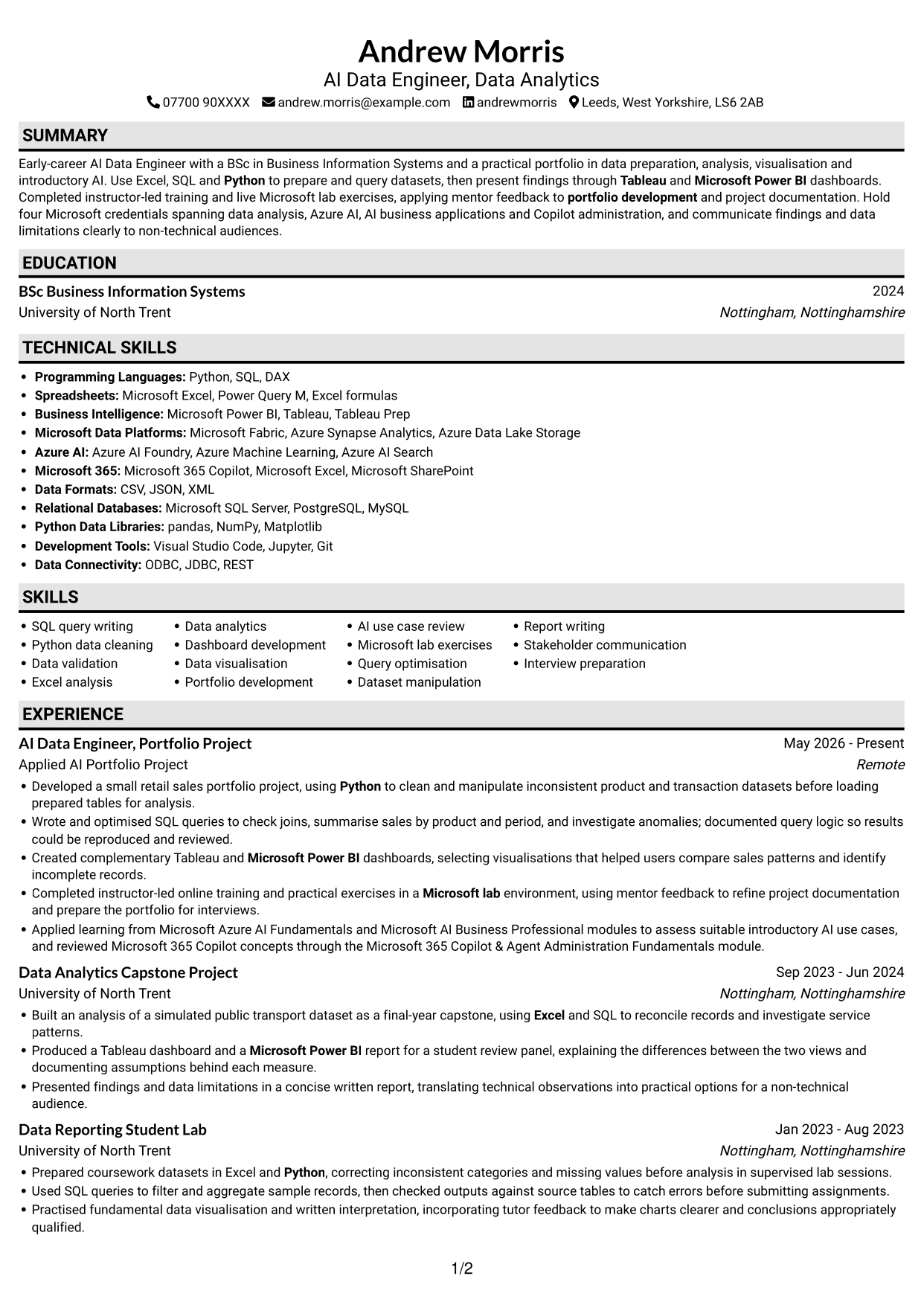 CV example — page 1