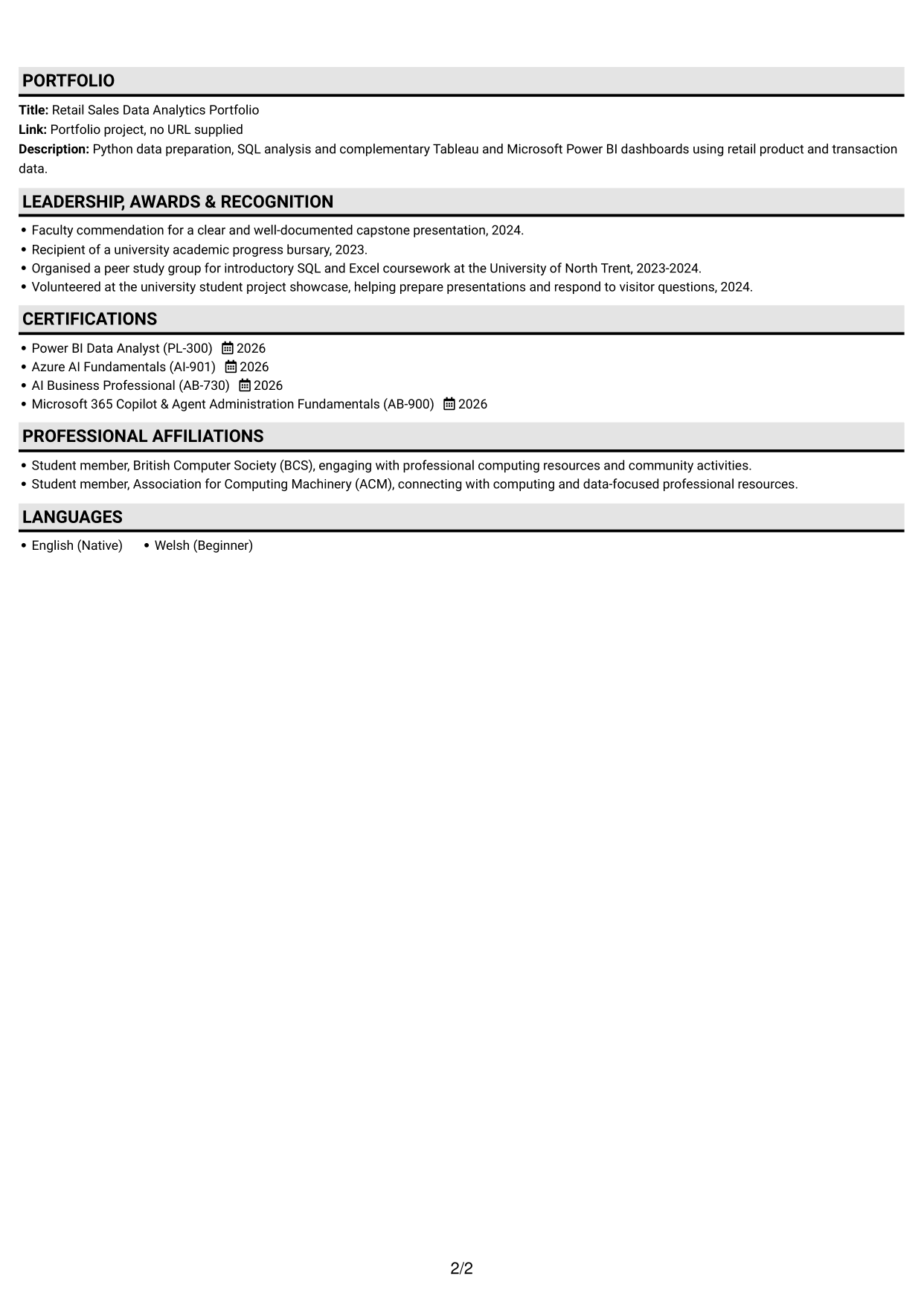 CV example — page 2