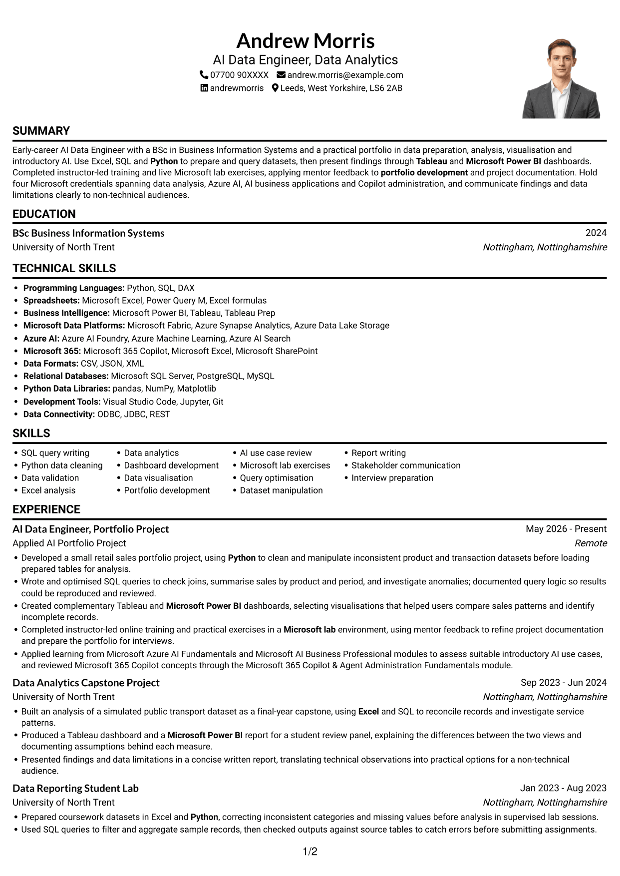 CV example — page 1