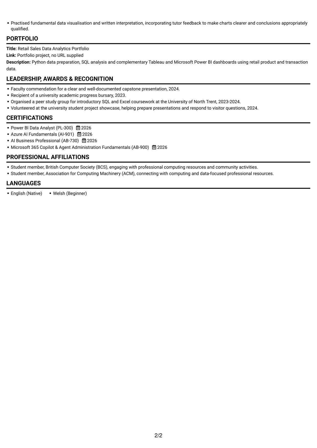 CV example — page 2