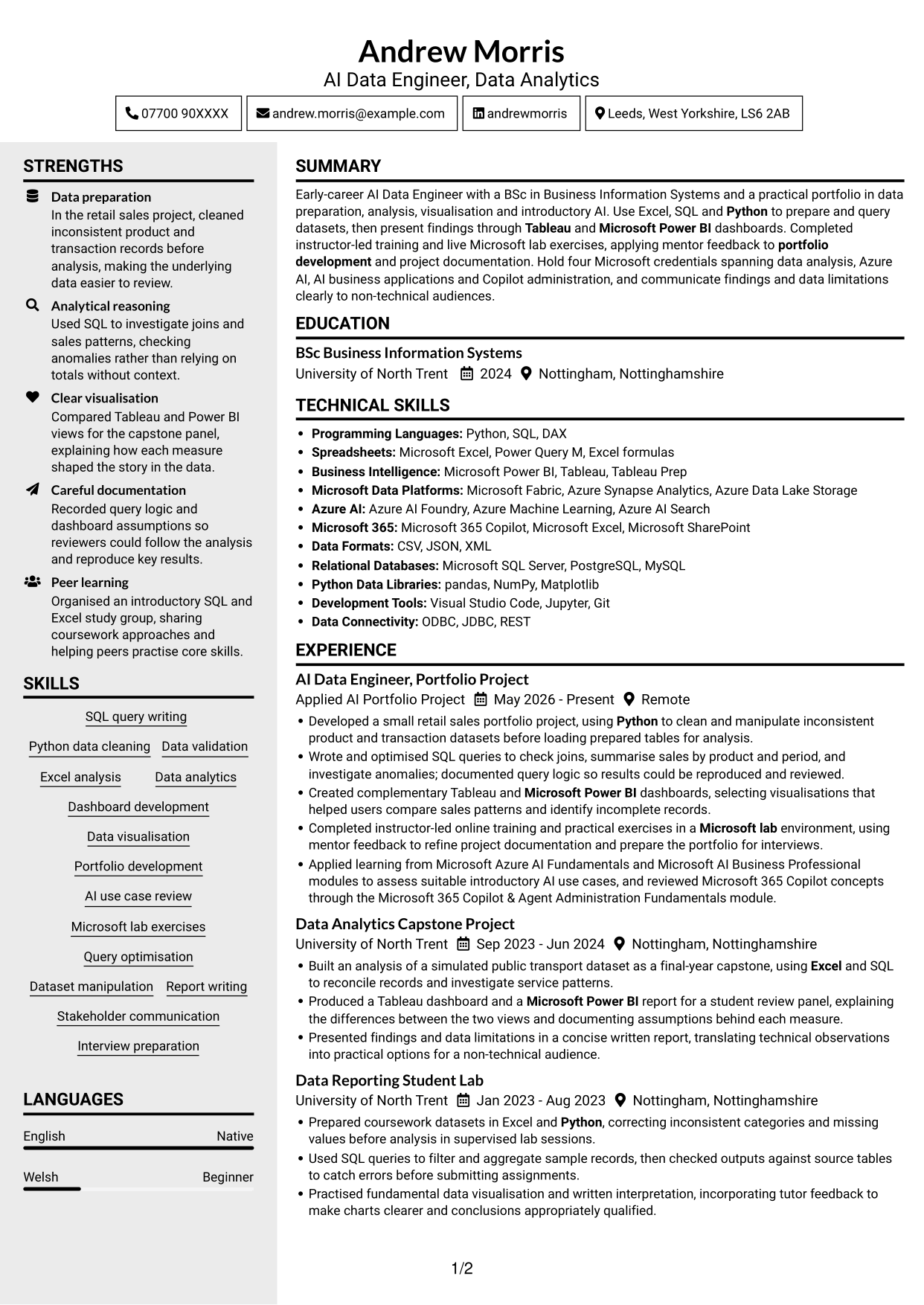 CV example — page 1
