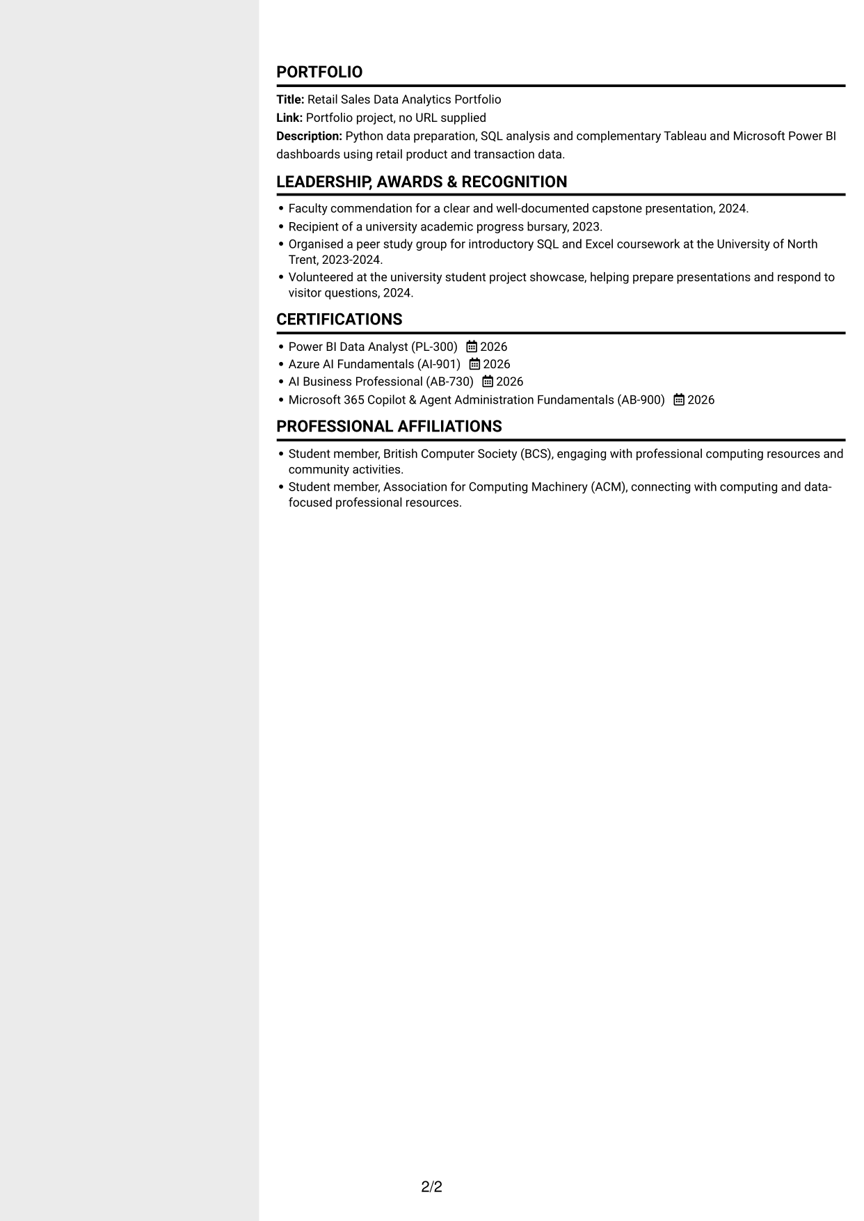 CV example — page 2