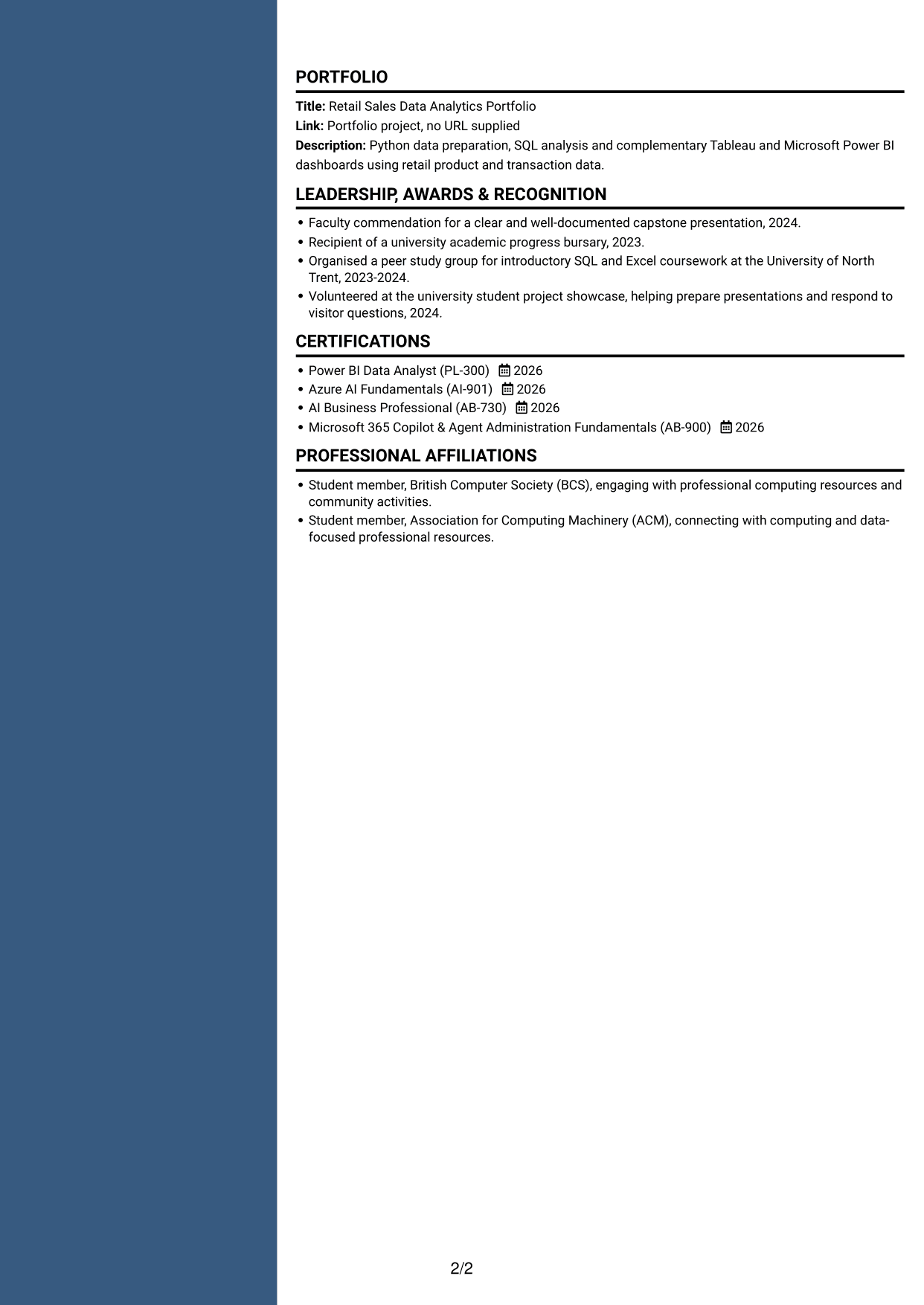 CV example — page 2