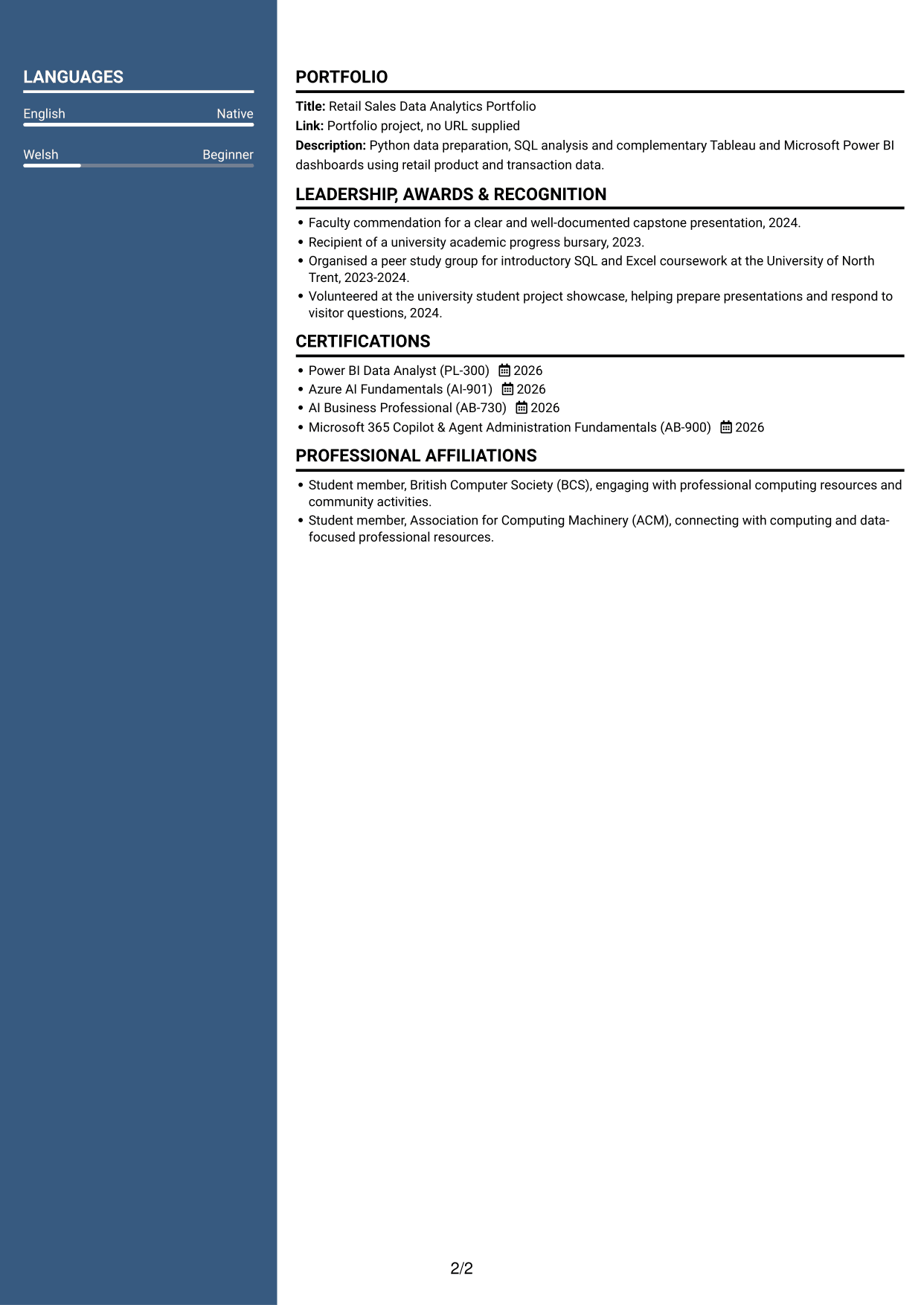 CV example — page 2