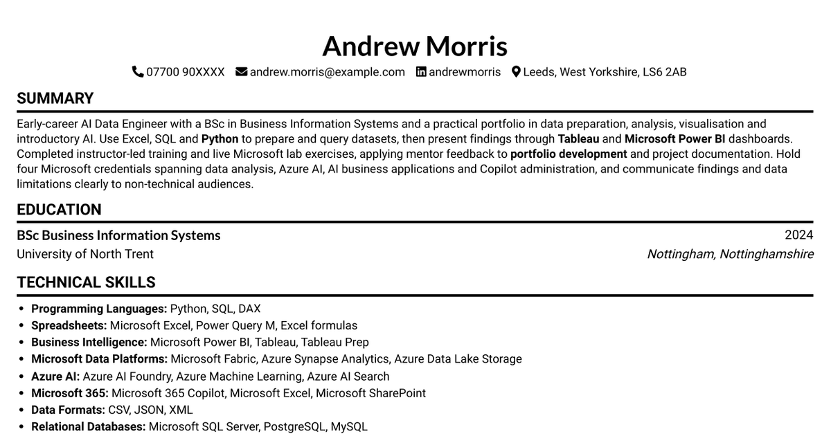 AI Data Engineer - Data Analytics CV