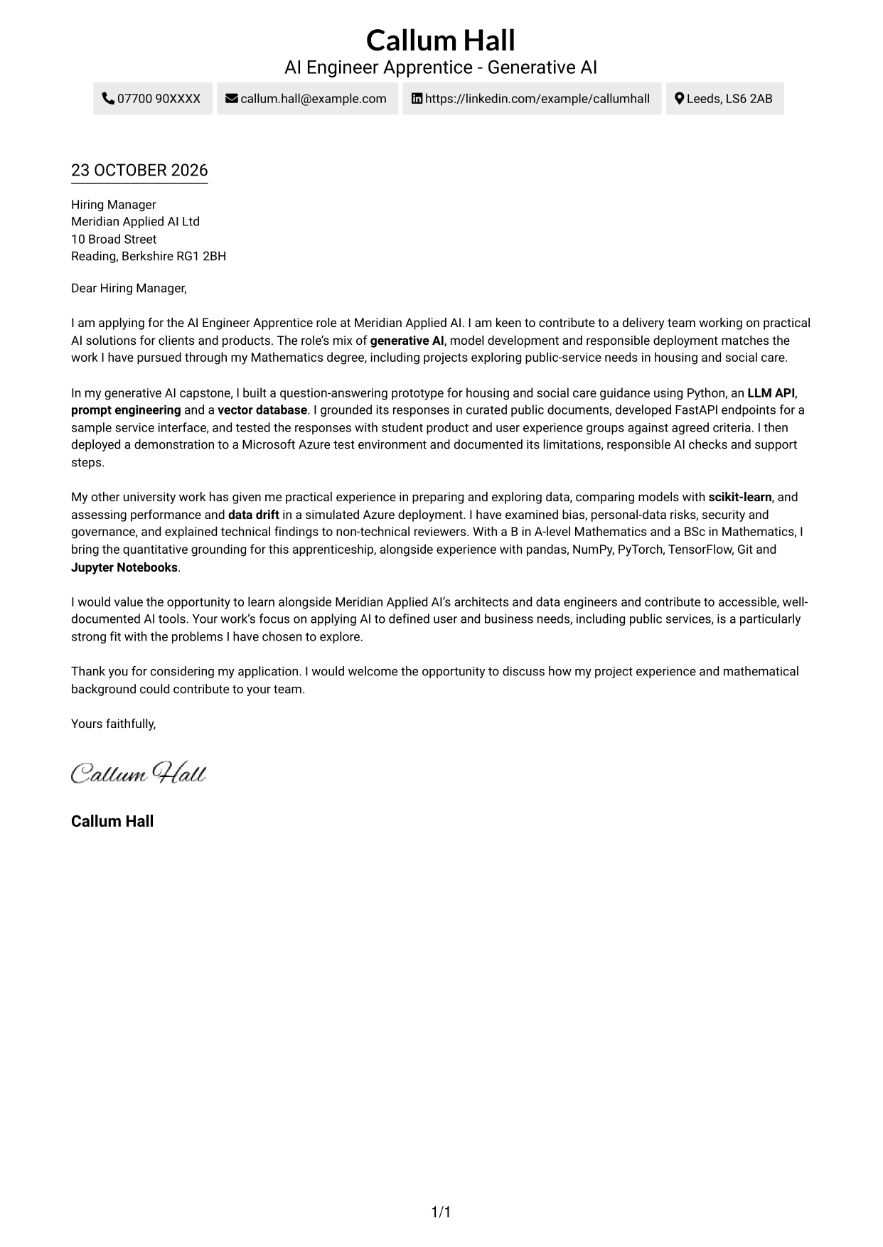 Cover letter example — page 1