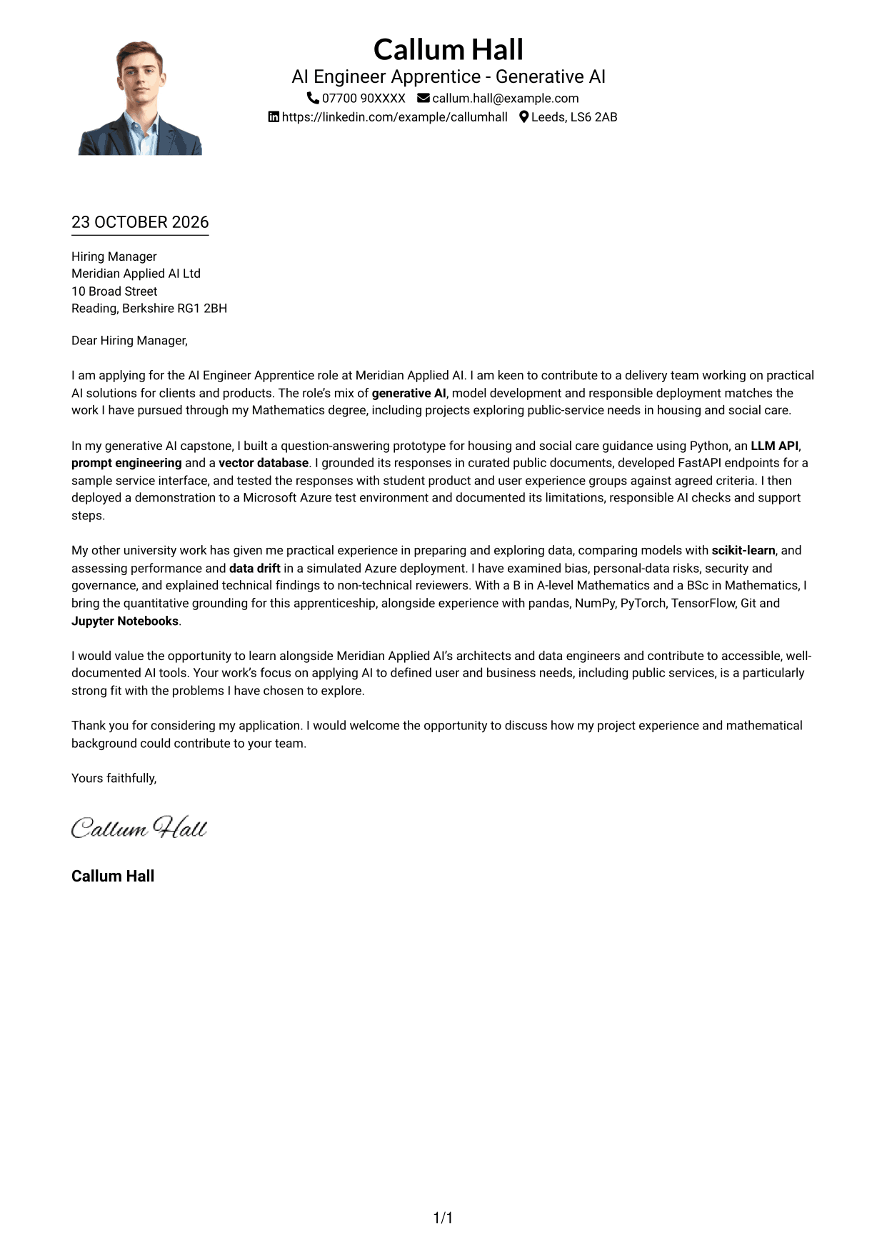 Cover letter example — page 1