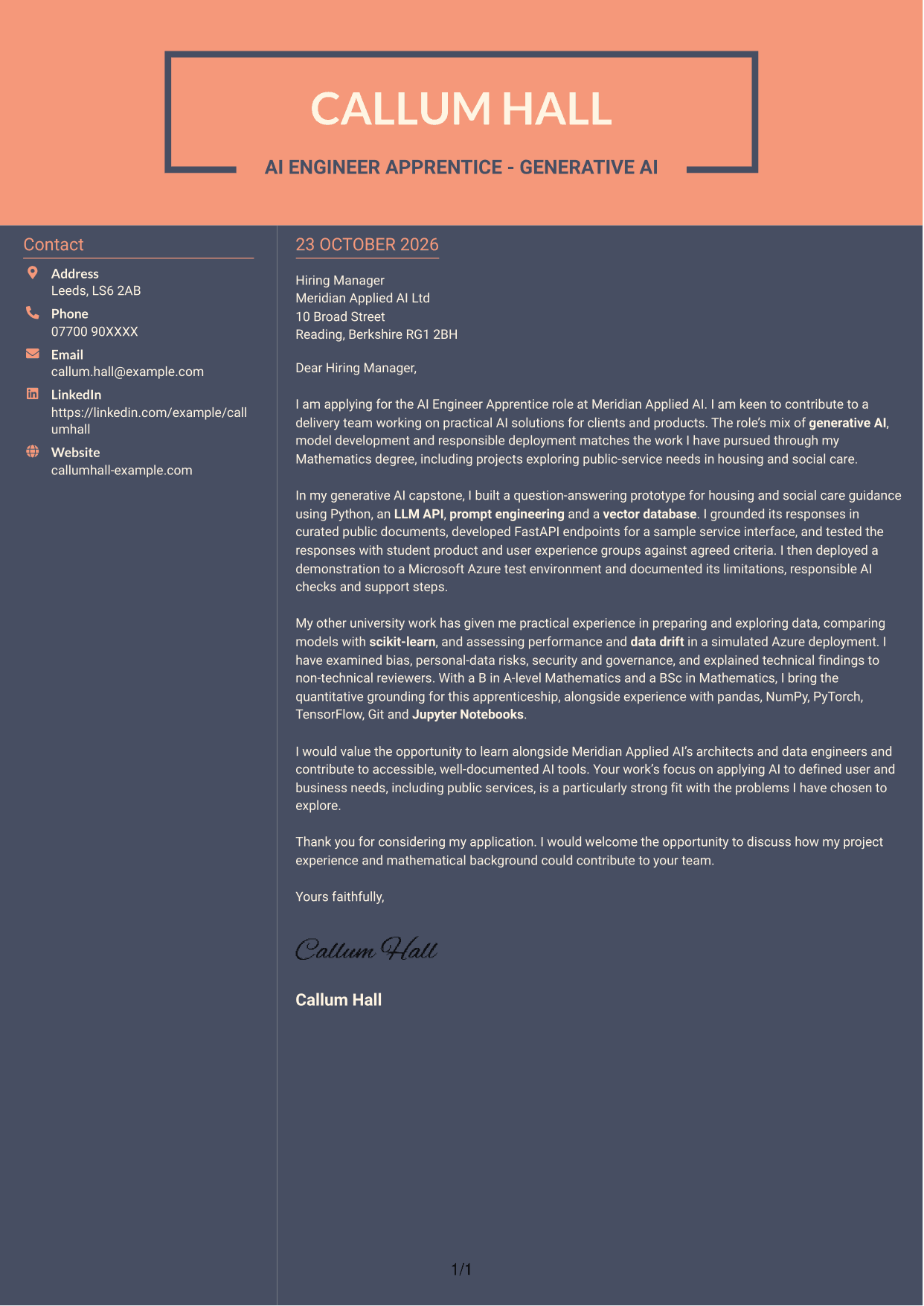 Cover letter example — page 1