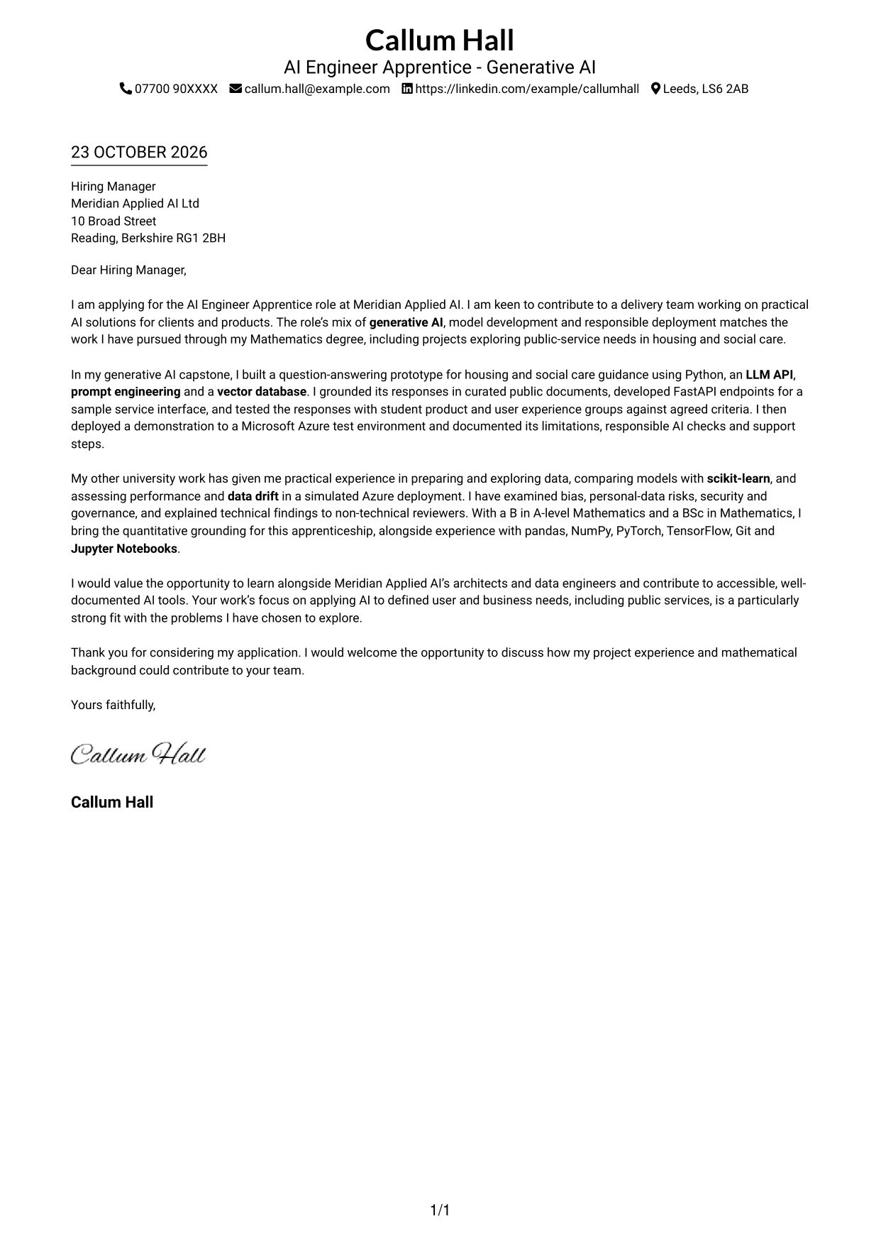 Cover letter example — page 1