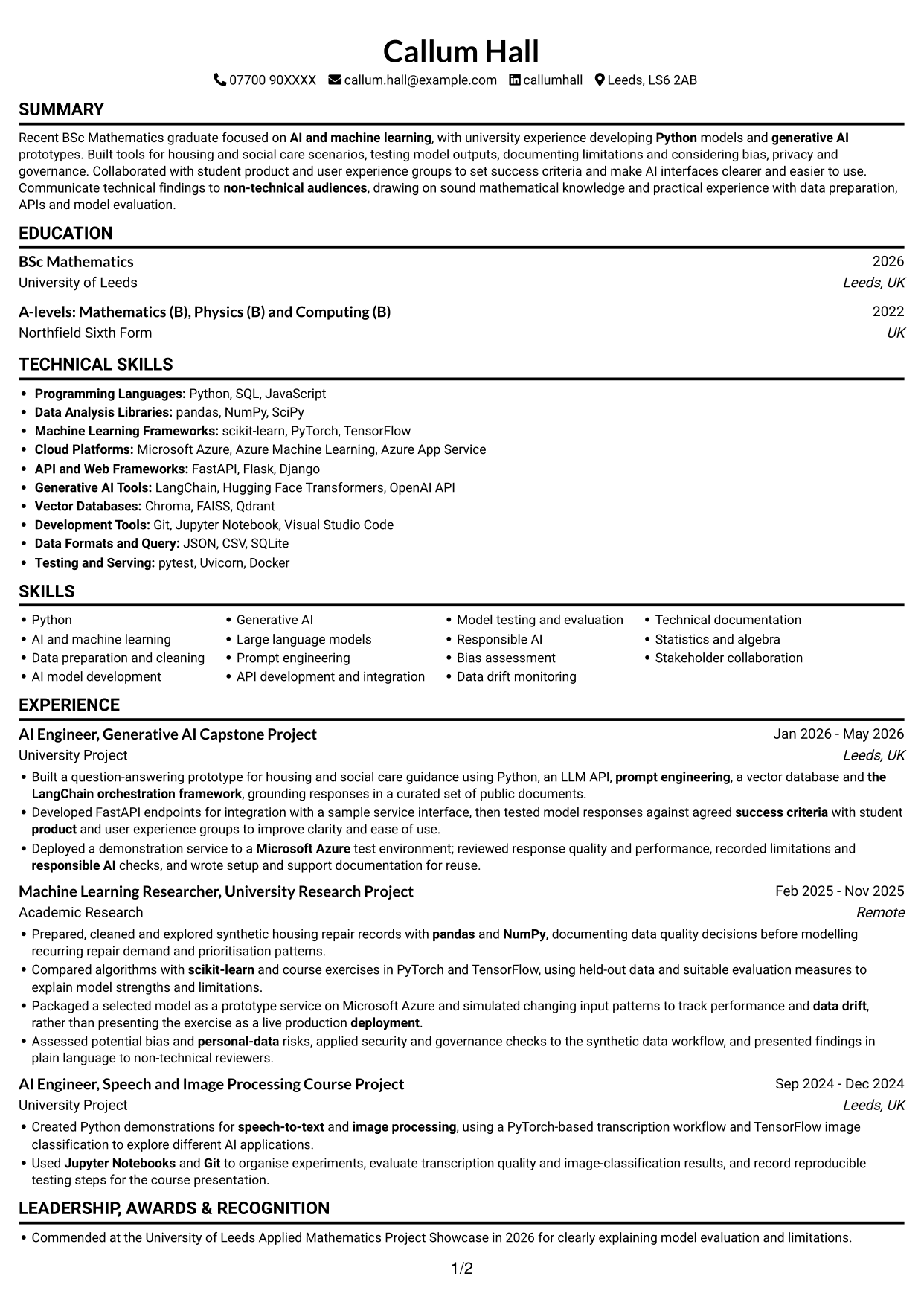 CV example — page 1