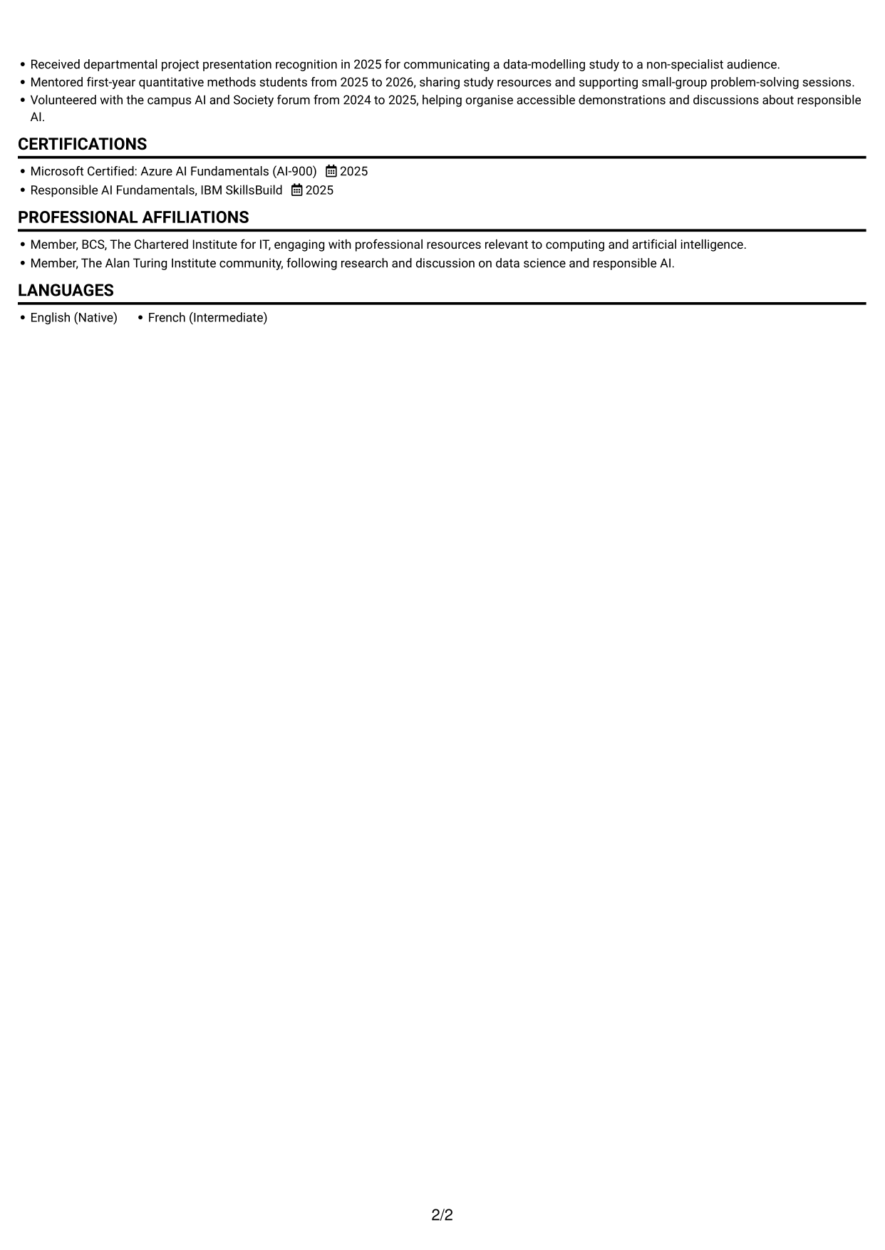 CV example — page 2
