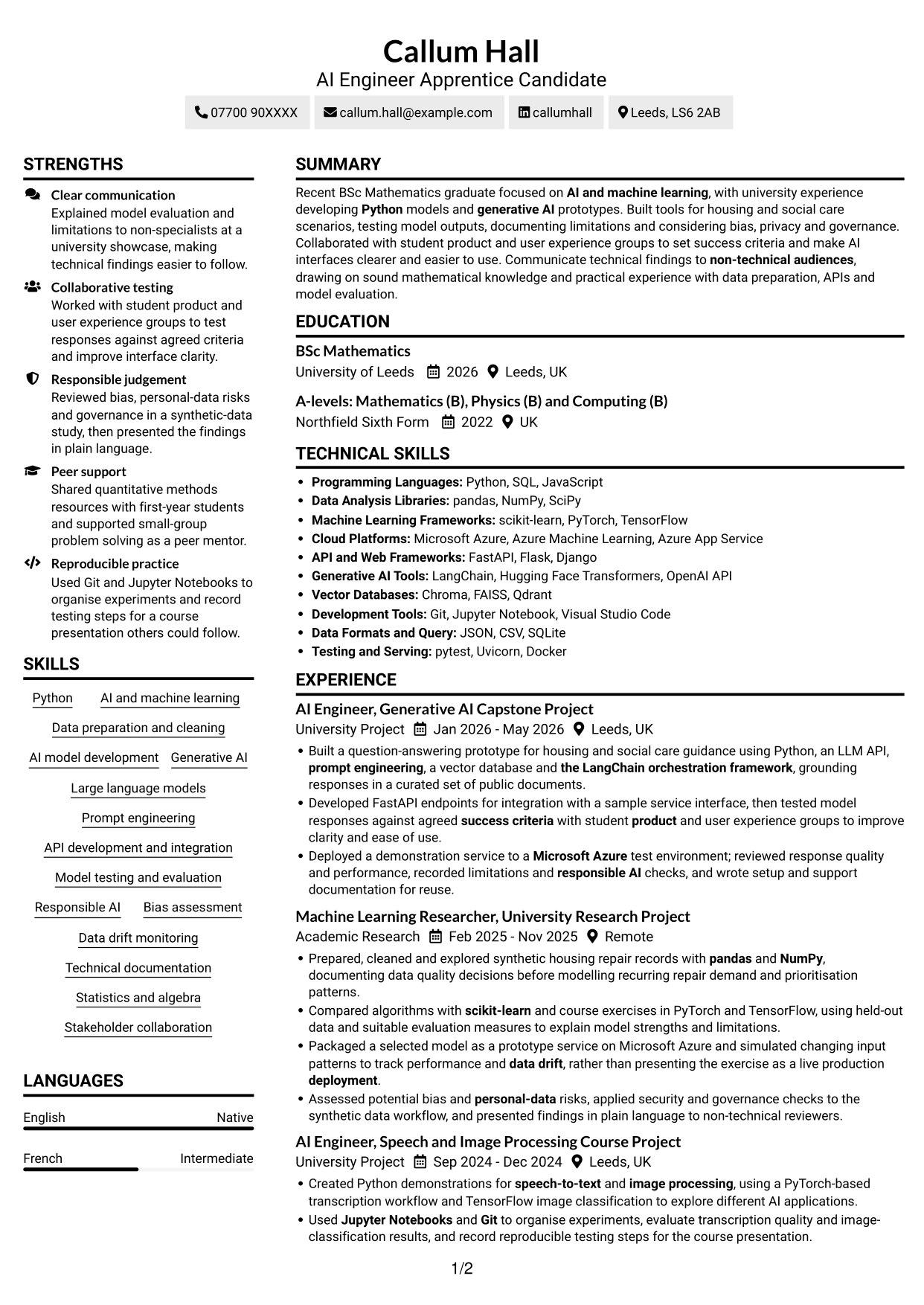 CV example — page 1