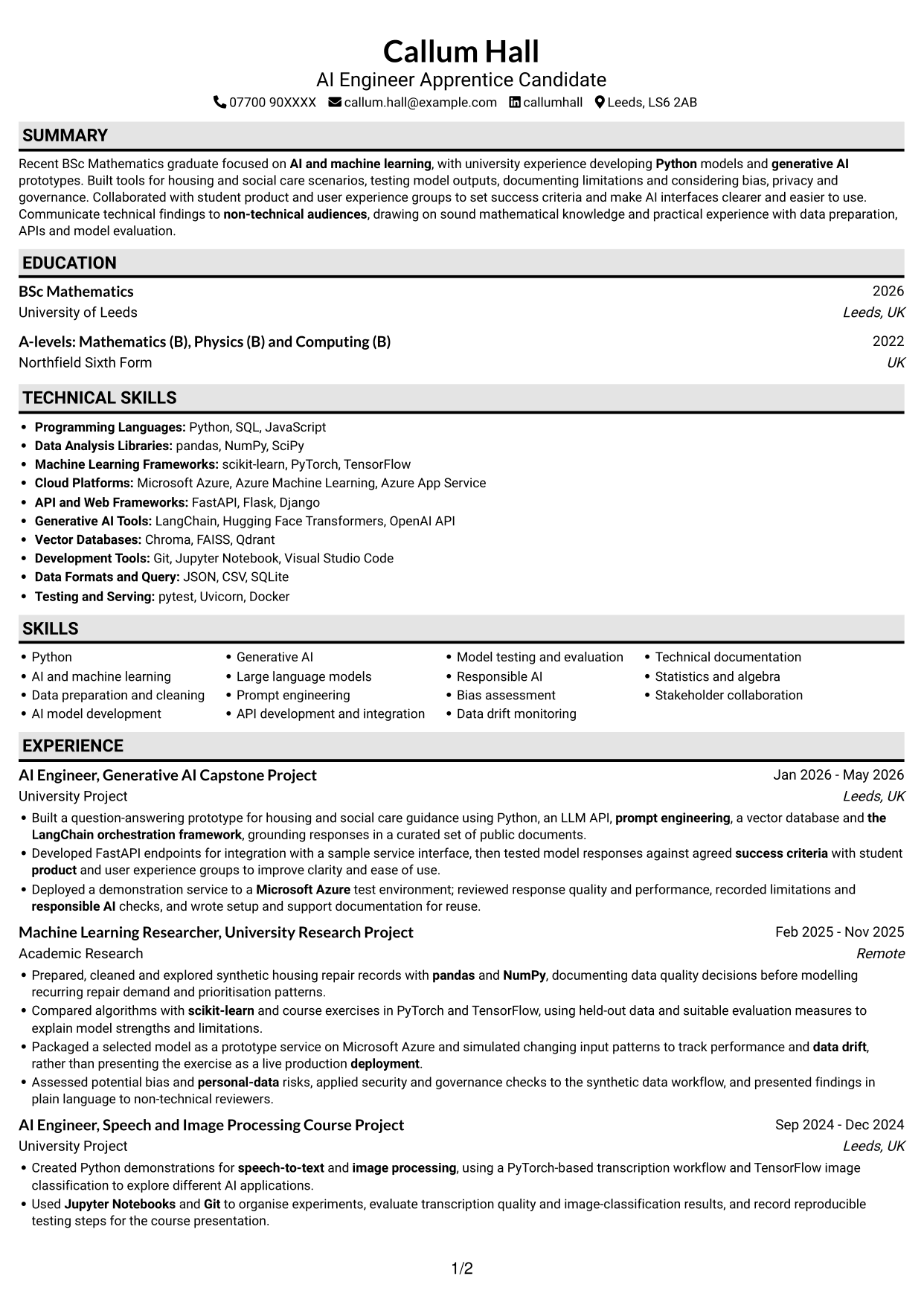 CV example — page 1