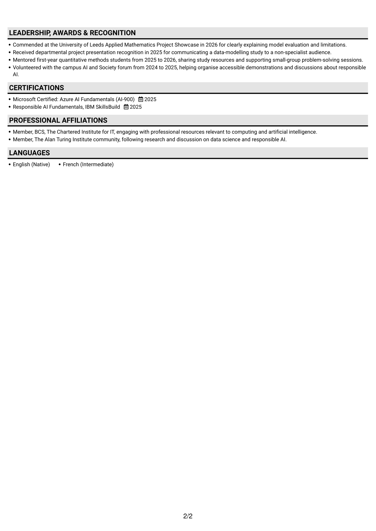 CV example — page 2
