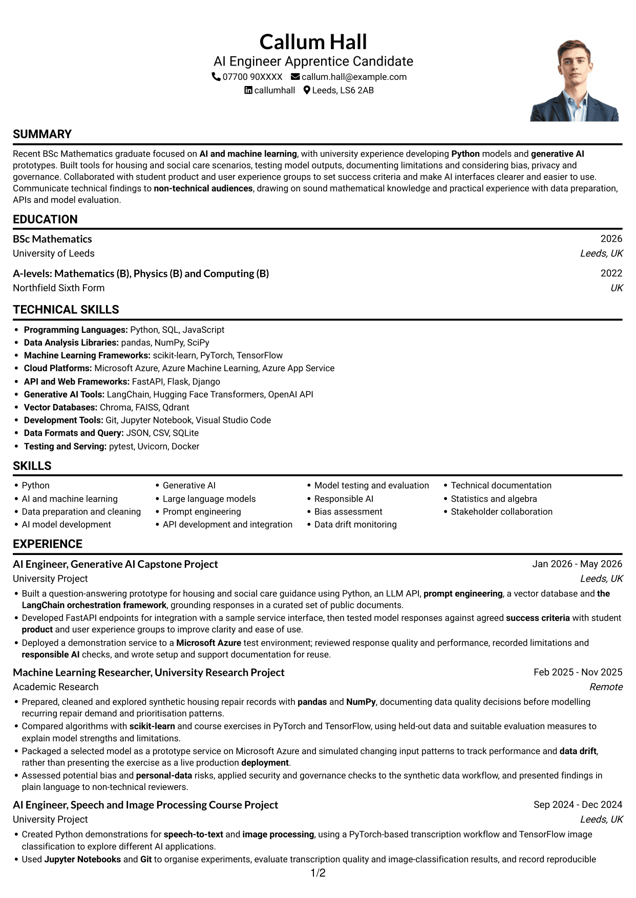 CV example — page 1