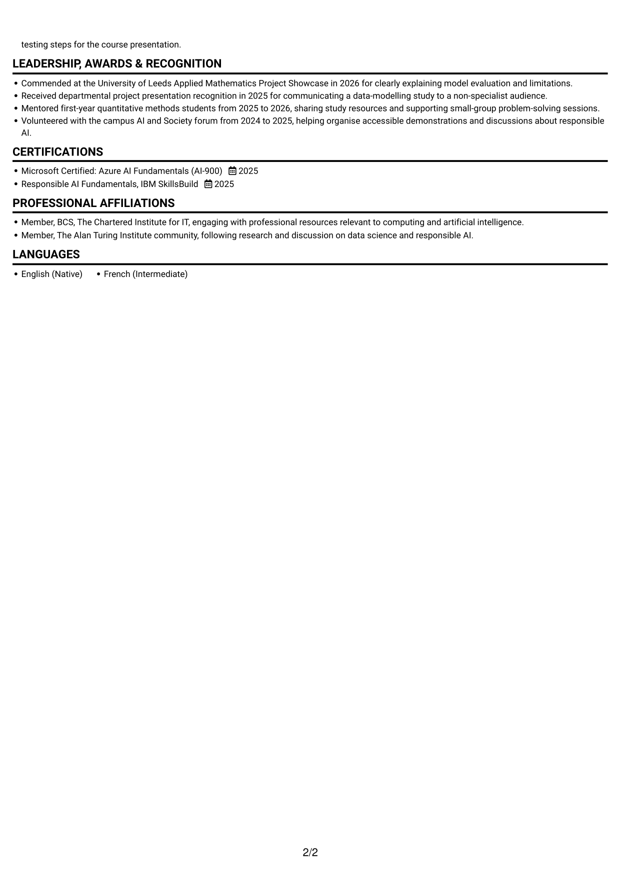 CV example — page 2