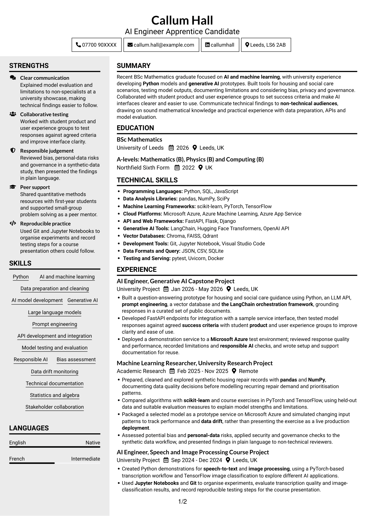 CV example — page 1