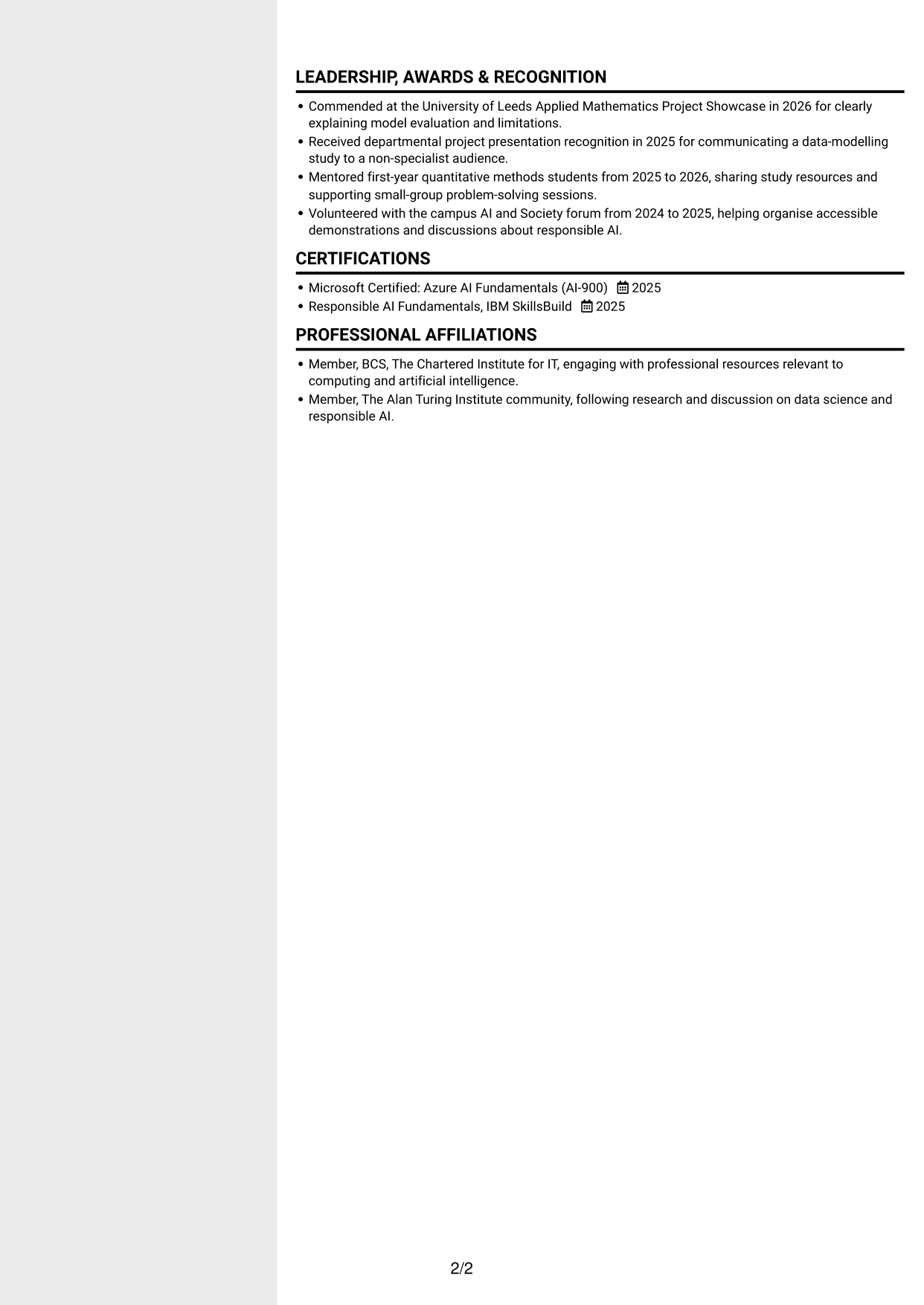 CV example — page 2