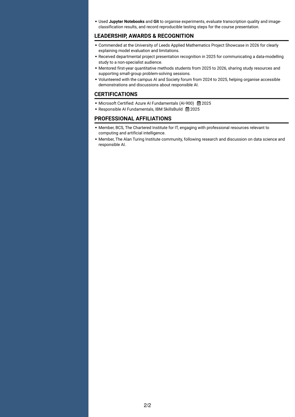 CV example — page 2