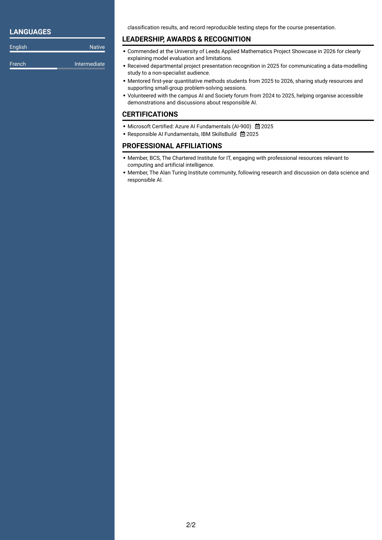 CV example — page 2