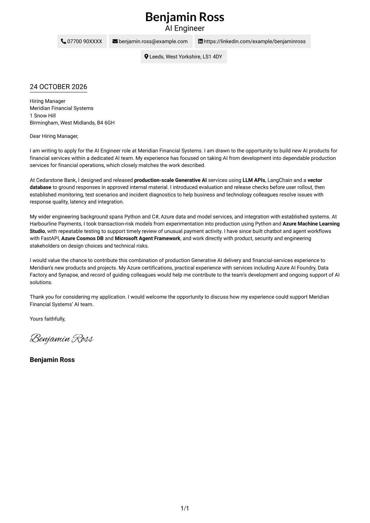 Cover letter example — page 1