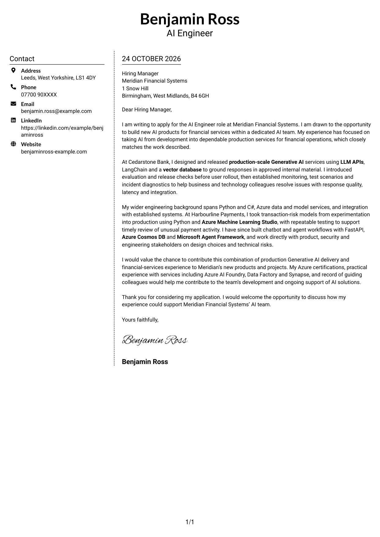 Cover letter example — page 1