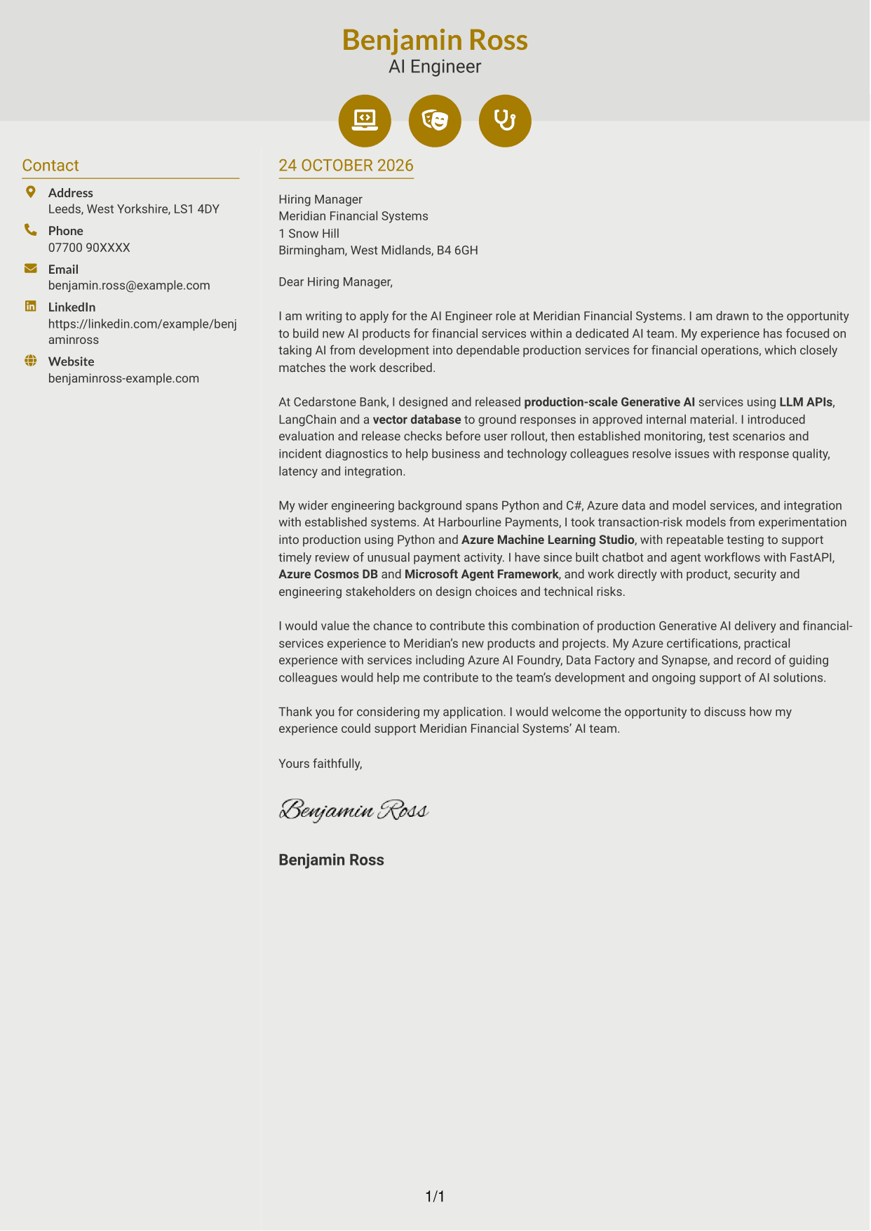 Cover letter example — page 1