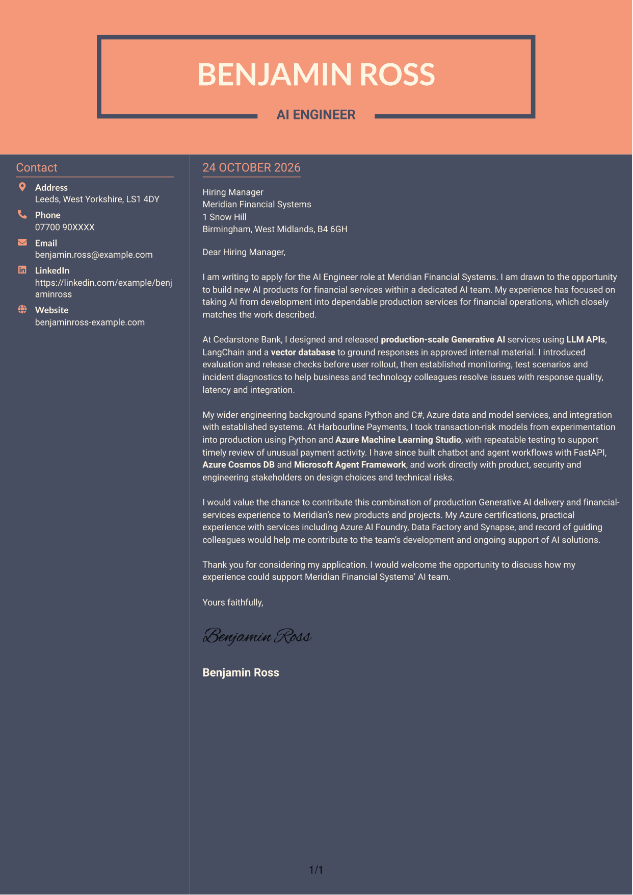 Cover letter example — page 1