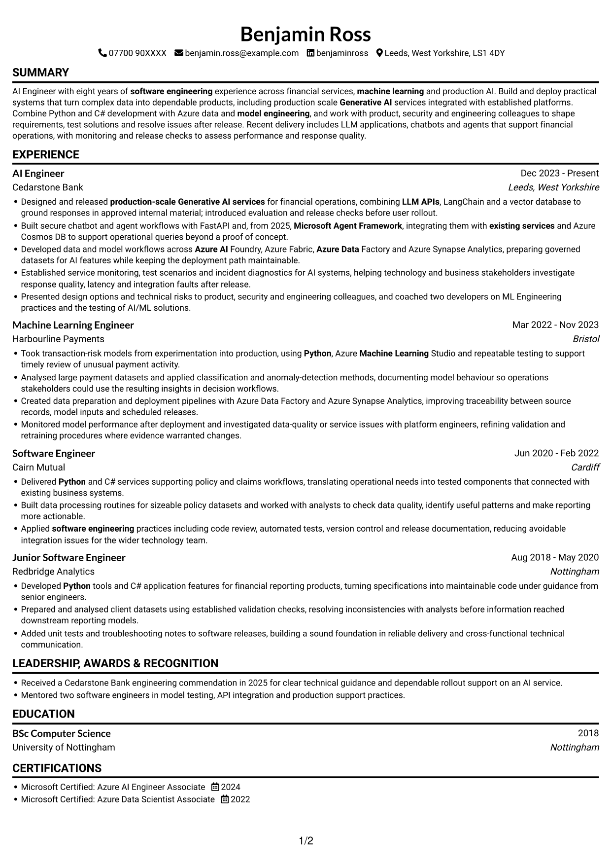 CV example — page 1