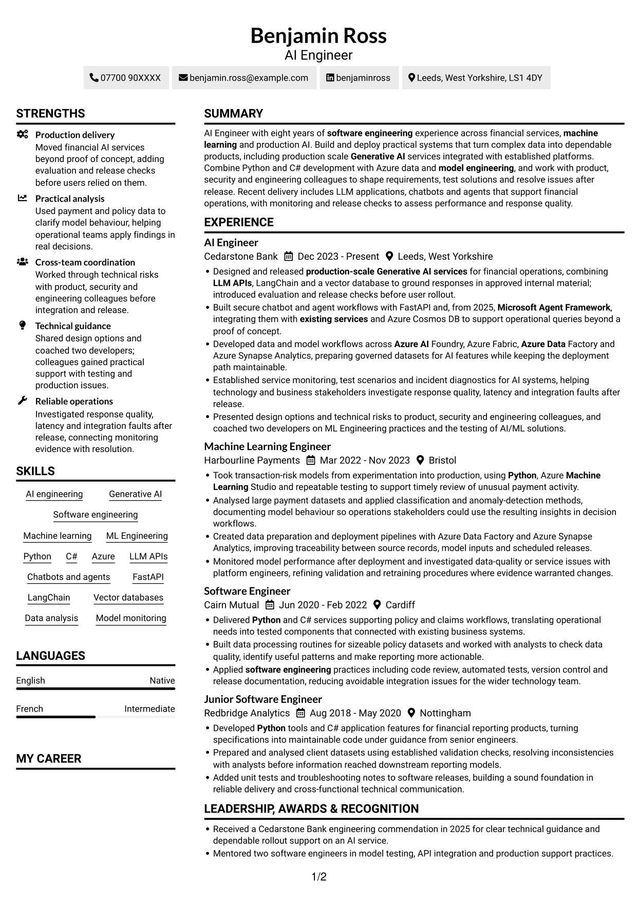 CV example — page 1