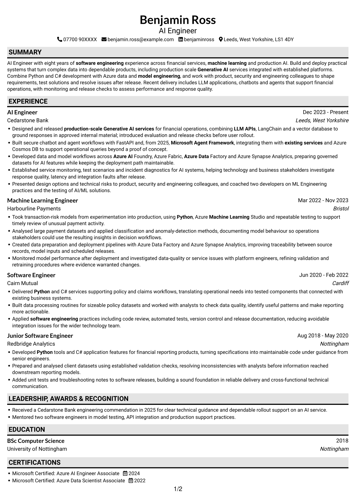 CV example — page 1